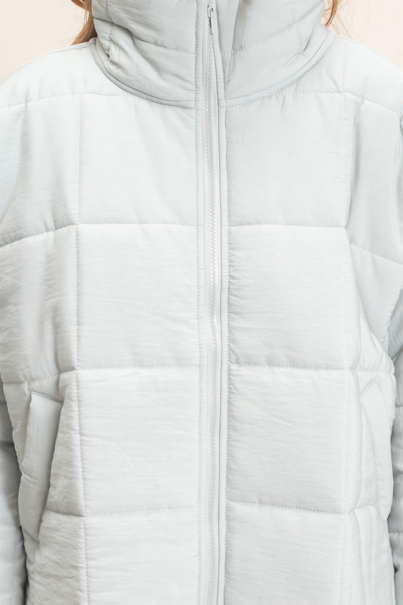 Wholesale Quilted Mock Neck Zip-Up Puffer Jacket Coats & Jackets HF26C865 DUSTY AQUA HYFVE