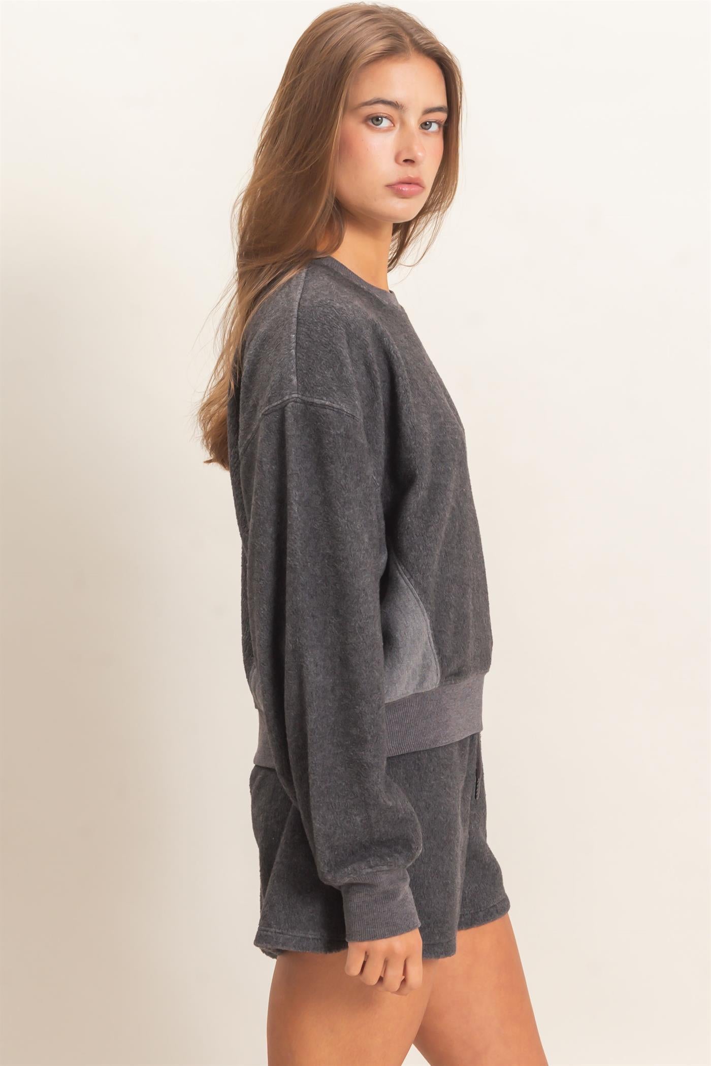 Wholesale Contrast Sweatshirt & Shorts Set Clothing DZ25F478-SET CHARCOAL DOUBLE ZERO