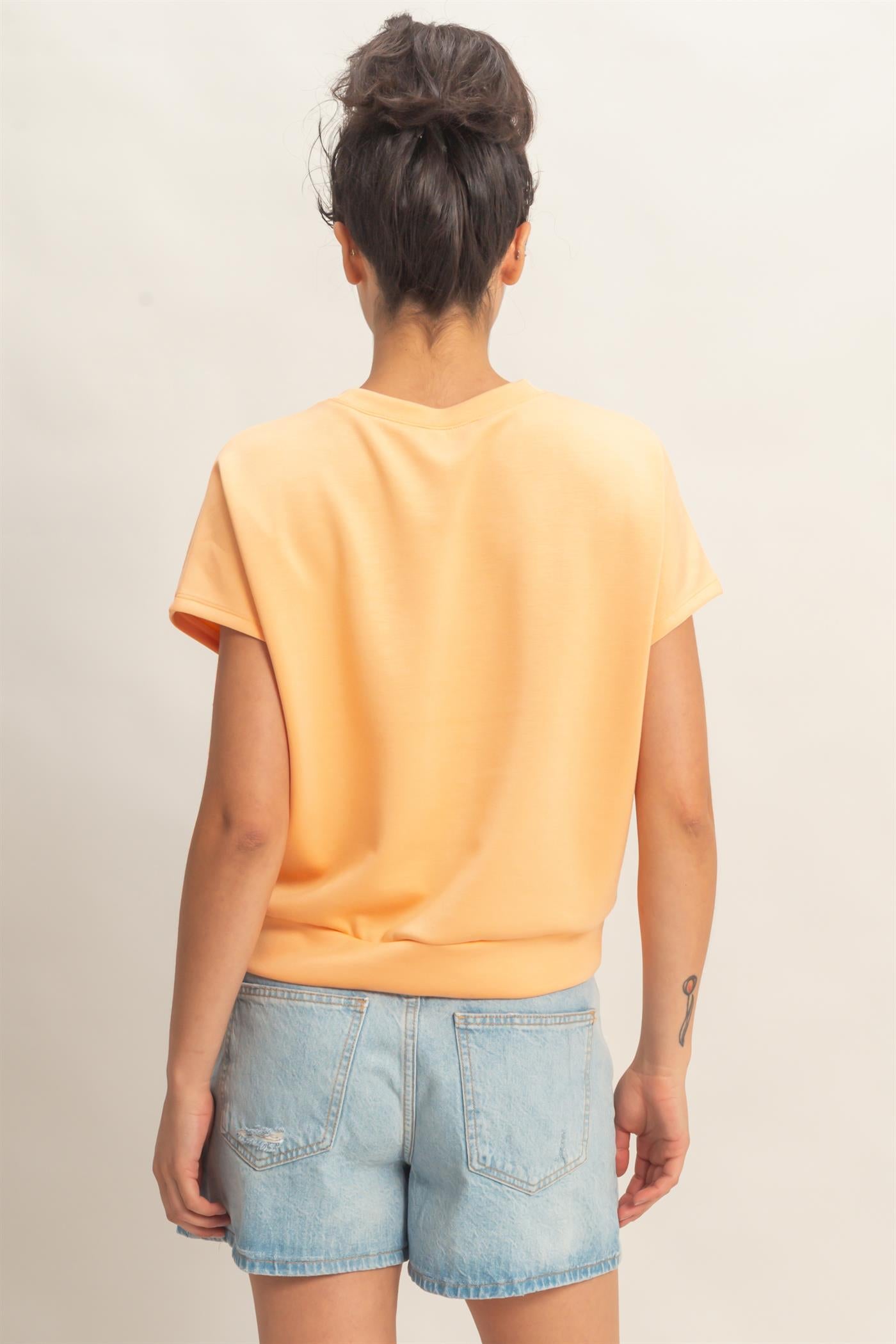 Wholesale Crew Neck Short Dolman Sleeve Top Clothing Tops DZ26C205 APRICOT DOUBLE ZERO