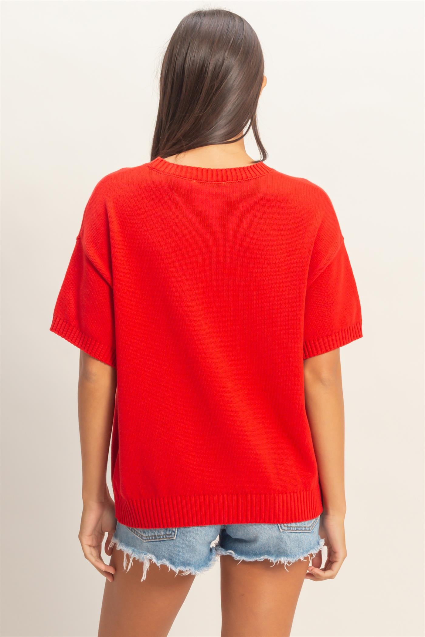 Wholesale American Flag Knit Top Shirts DZ26A309 RED DOUBLE ZERO