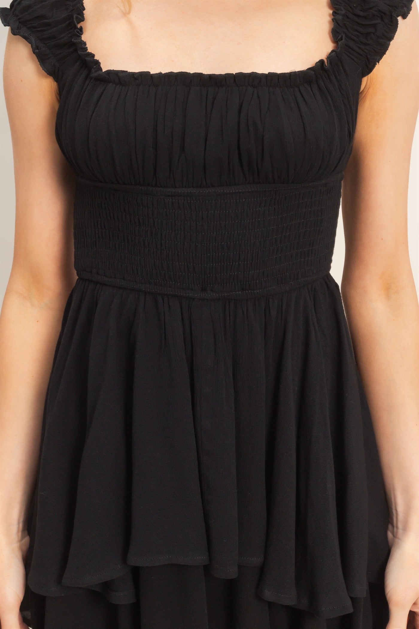 Wholesale Smocked Square Neck Romper Clothing HF26A377 BLACK HYFVE