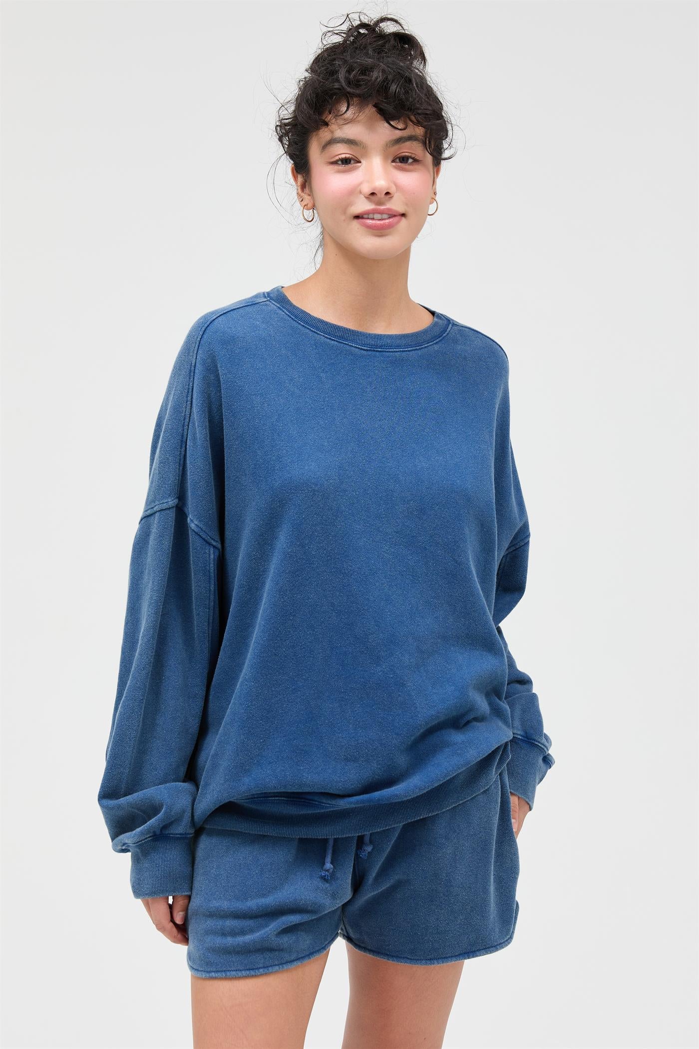 Wholesale Acid Wash Oversized Sweatshirt Sweatshirts DZ26A984 NAVY DOUBLE ZERO