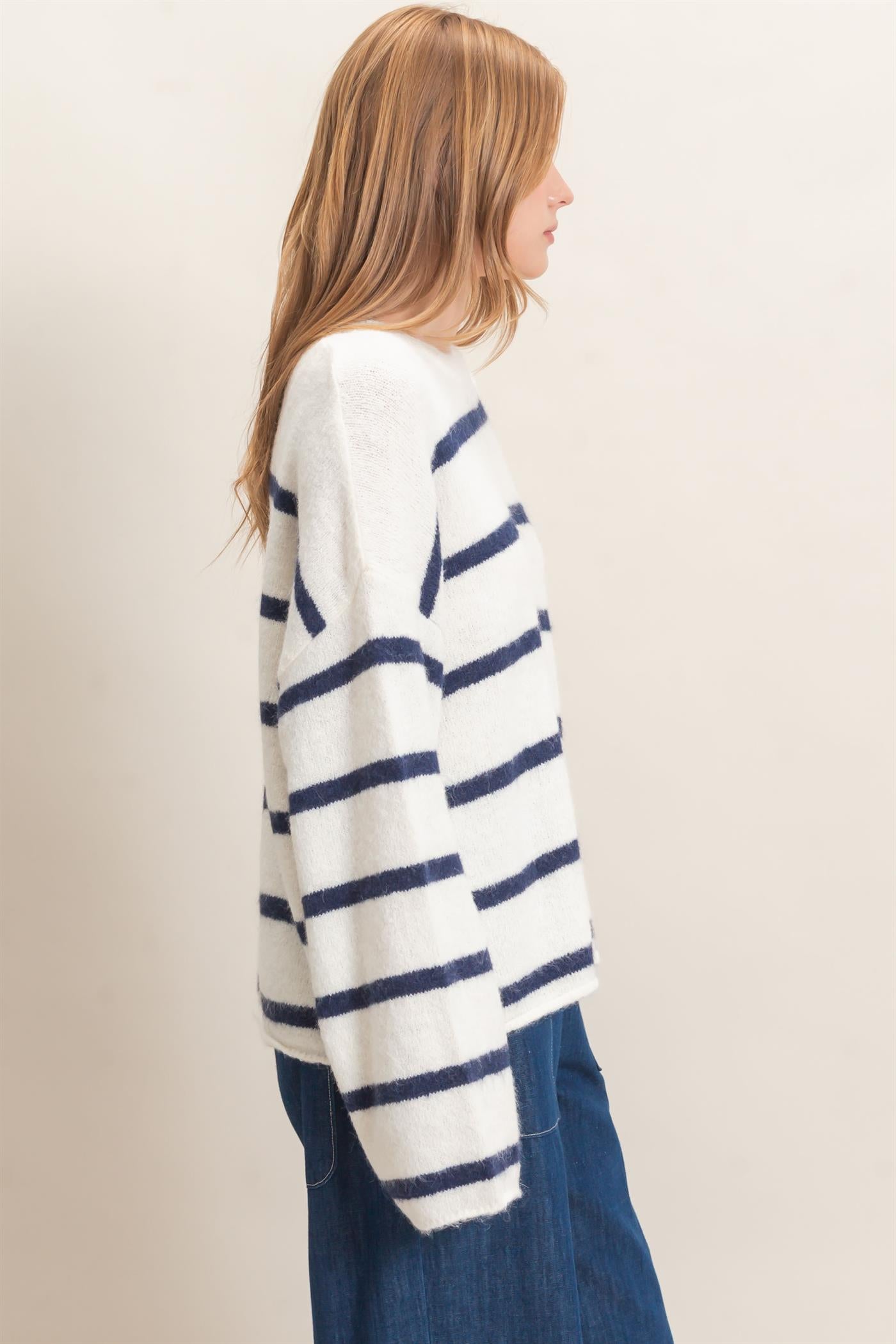 Wholesale Striped Crew Neck Sweater Sweaters HF26E894 NAVY HYFVE