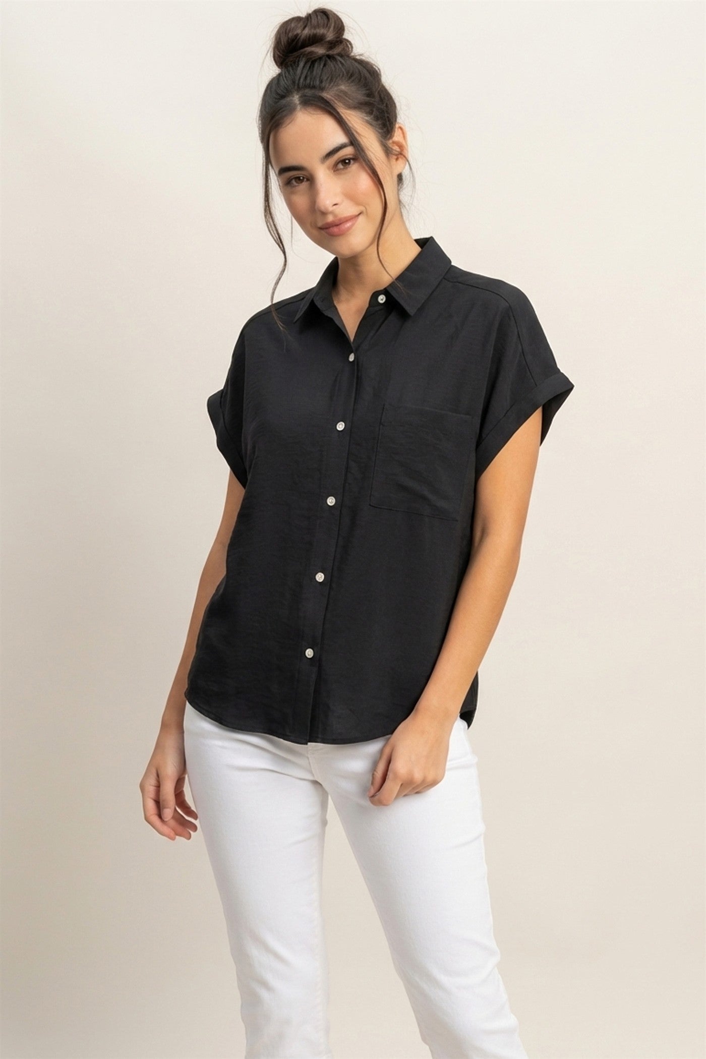 Wholesale Casual Short Sleeve Shirt Clothing Tops DZ25A767 BLACK DOUBLE ZERO