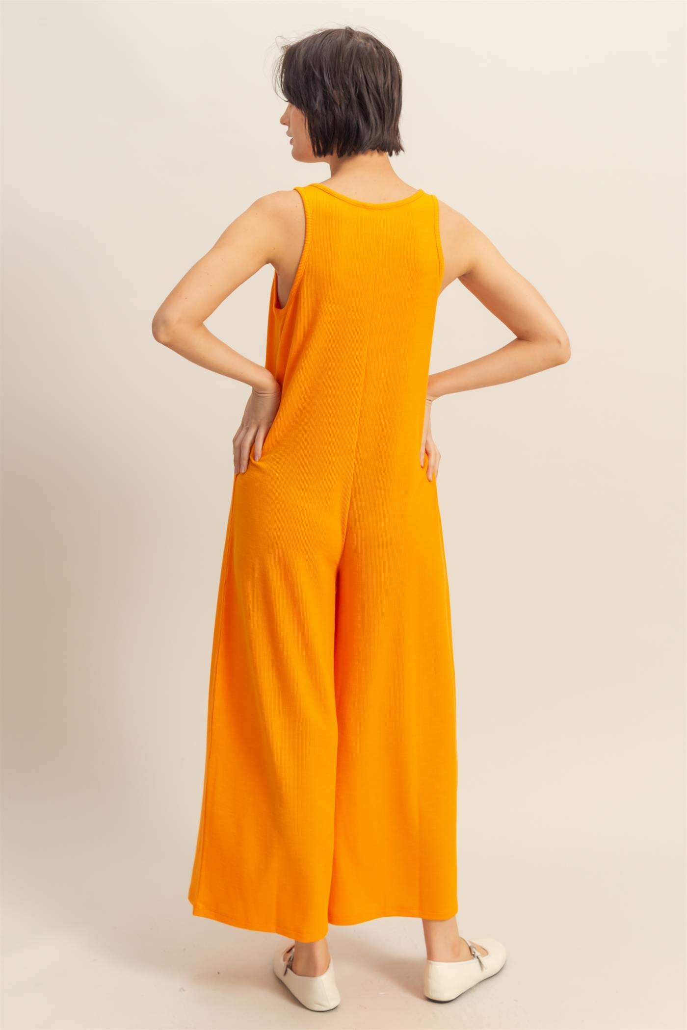 Wholesale V-Neck Sleeveless Wide Leg Jumpsuit Clothing DZ25C805 ORANGE DOUBLE ZERO