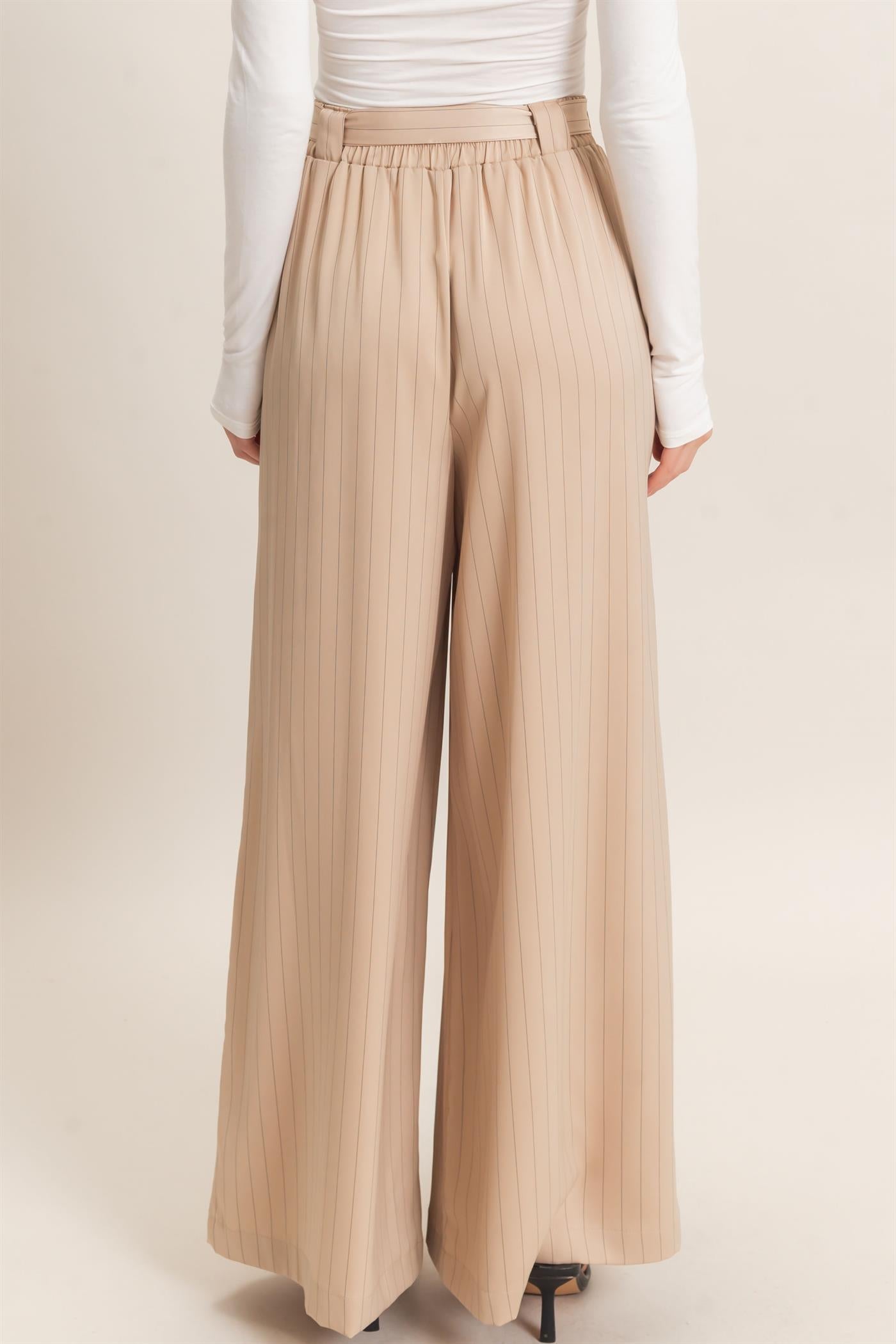 Wholesale Pinstripe Wide-Leg Pants Pants HF25F030 LIGHT TAUPE HYFVE