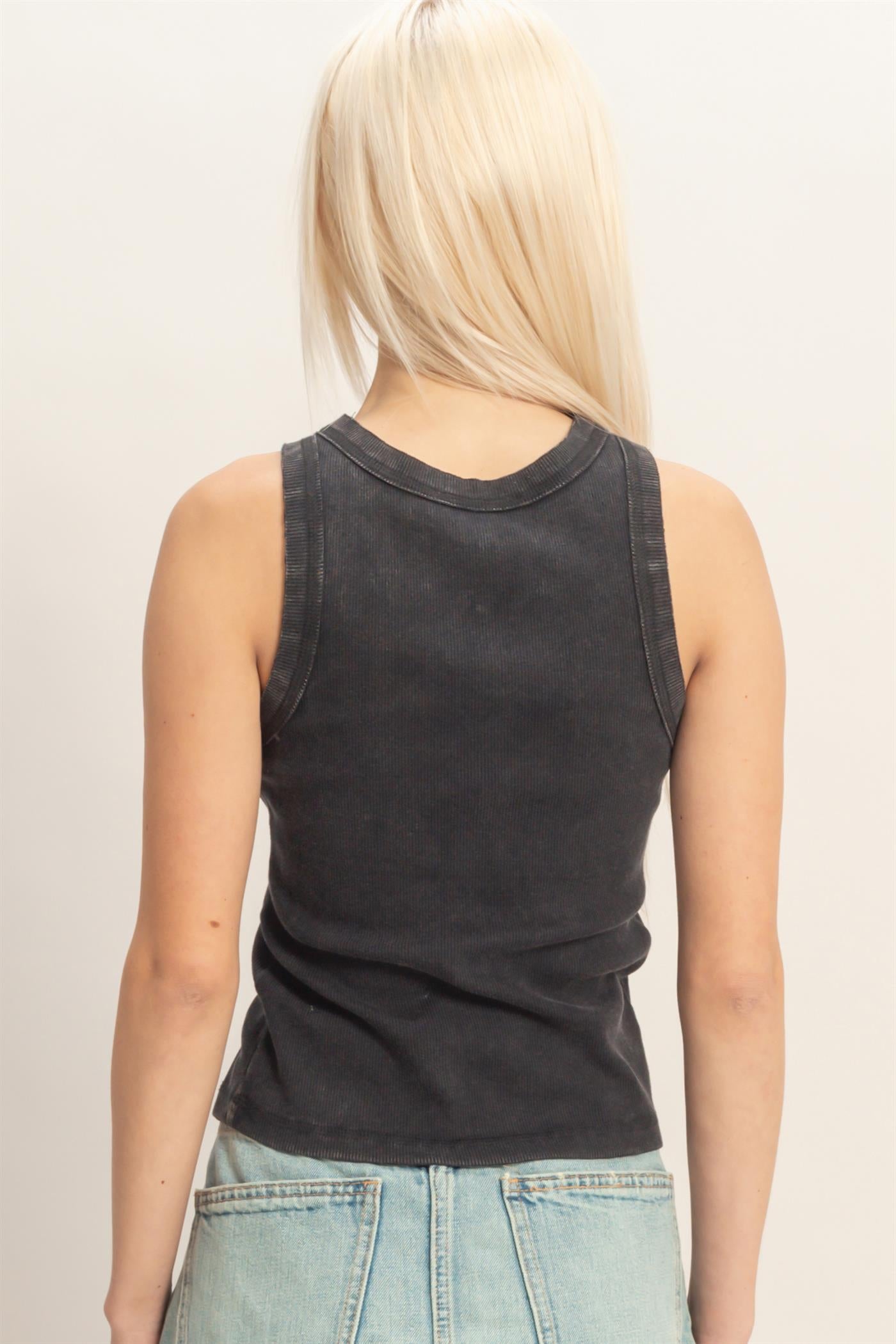 Wholesale Acid Washed Ribbed Tank Top Tank Tops DZ26A336 BLACK DOUBLE ZERO
