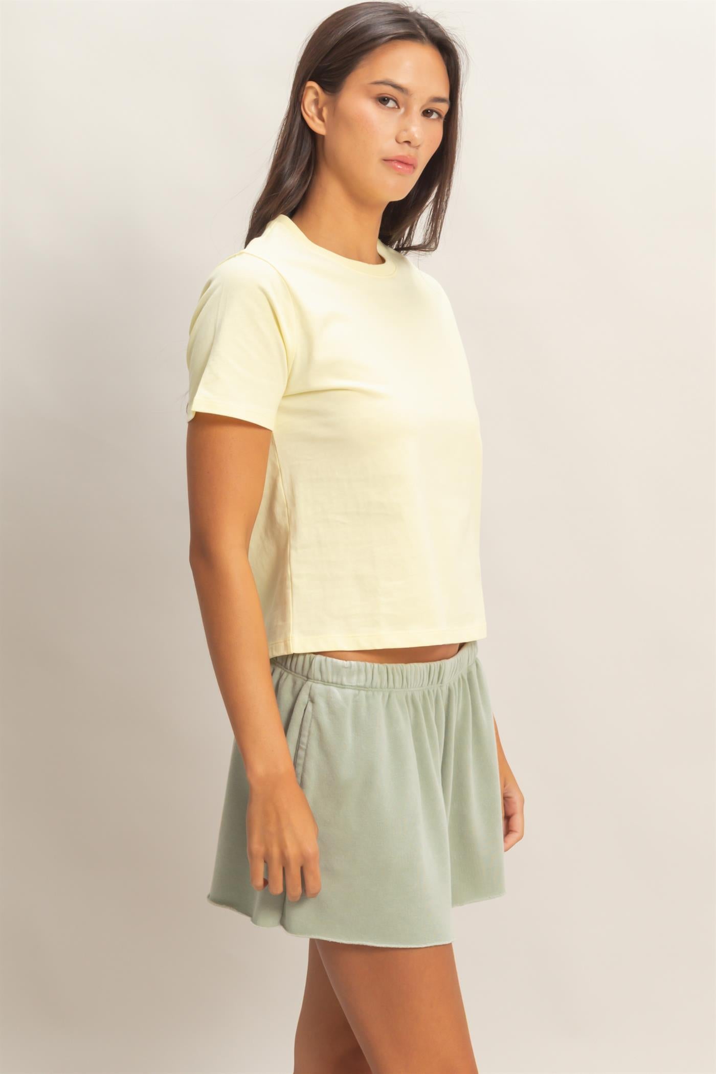 Wholesale Crew Neck Cotton T-Shirt Clothing Tops DZ26C412 PALE YELLOW DOUBLE ZERO