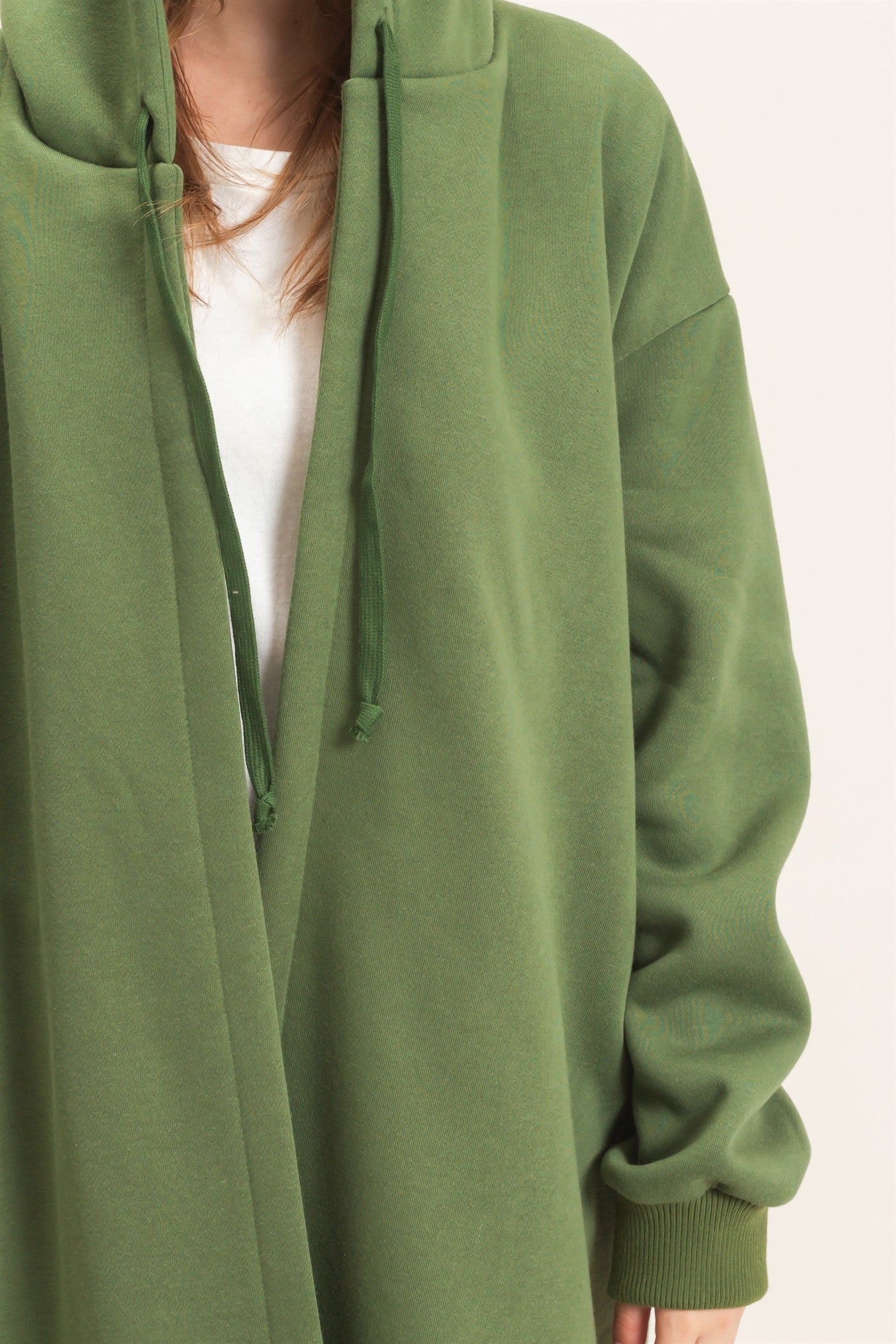 Wholesale Oversized Hooded Open Front Coat Coats & Jackets HF26F142-D OLIVE HYFVE