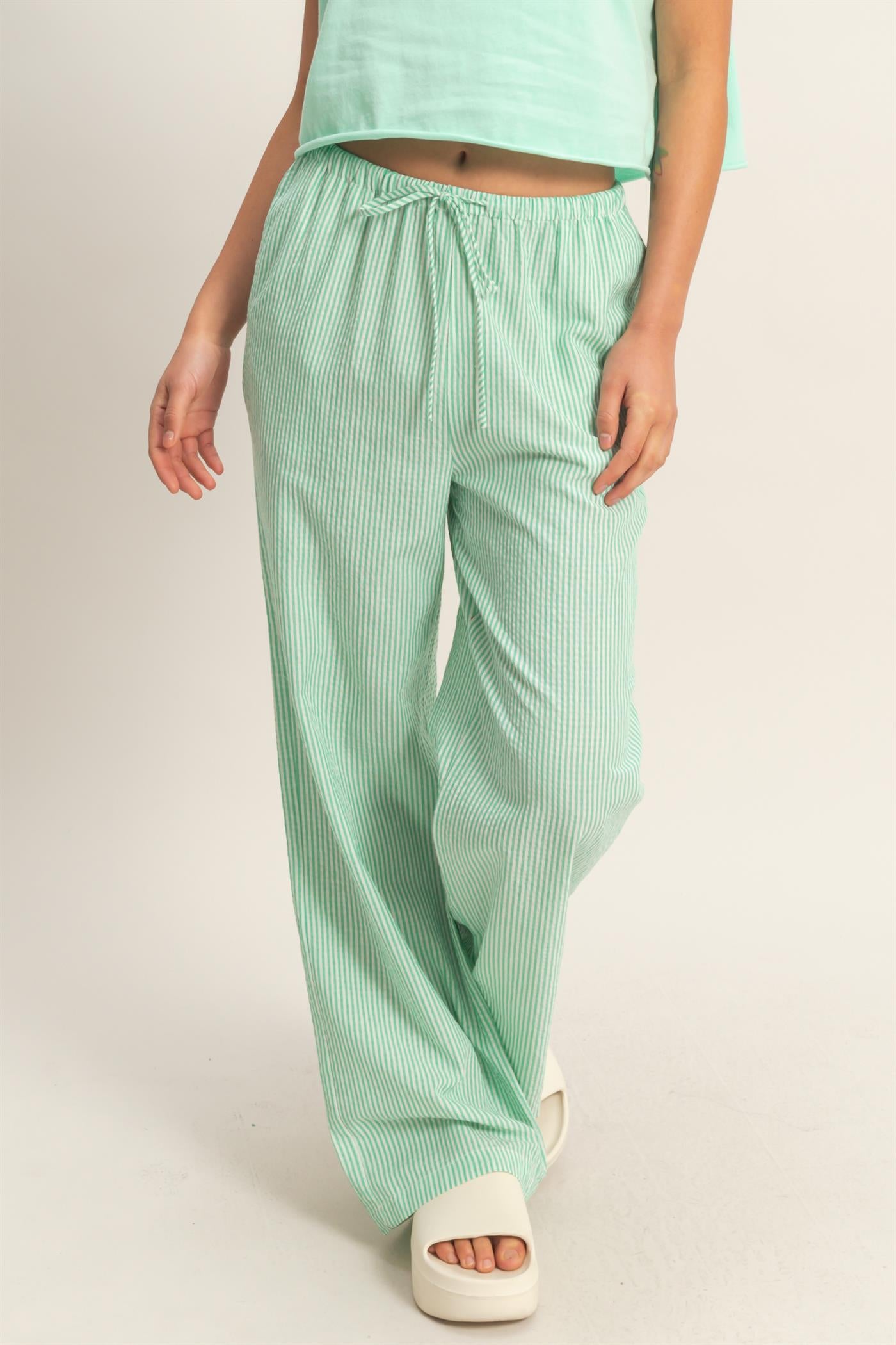 Wholesale Striped Wide Leg Pants Pants DZ26A752 GREEN DOUBLE ZERO
