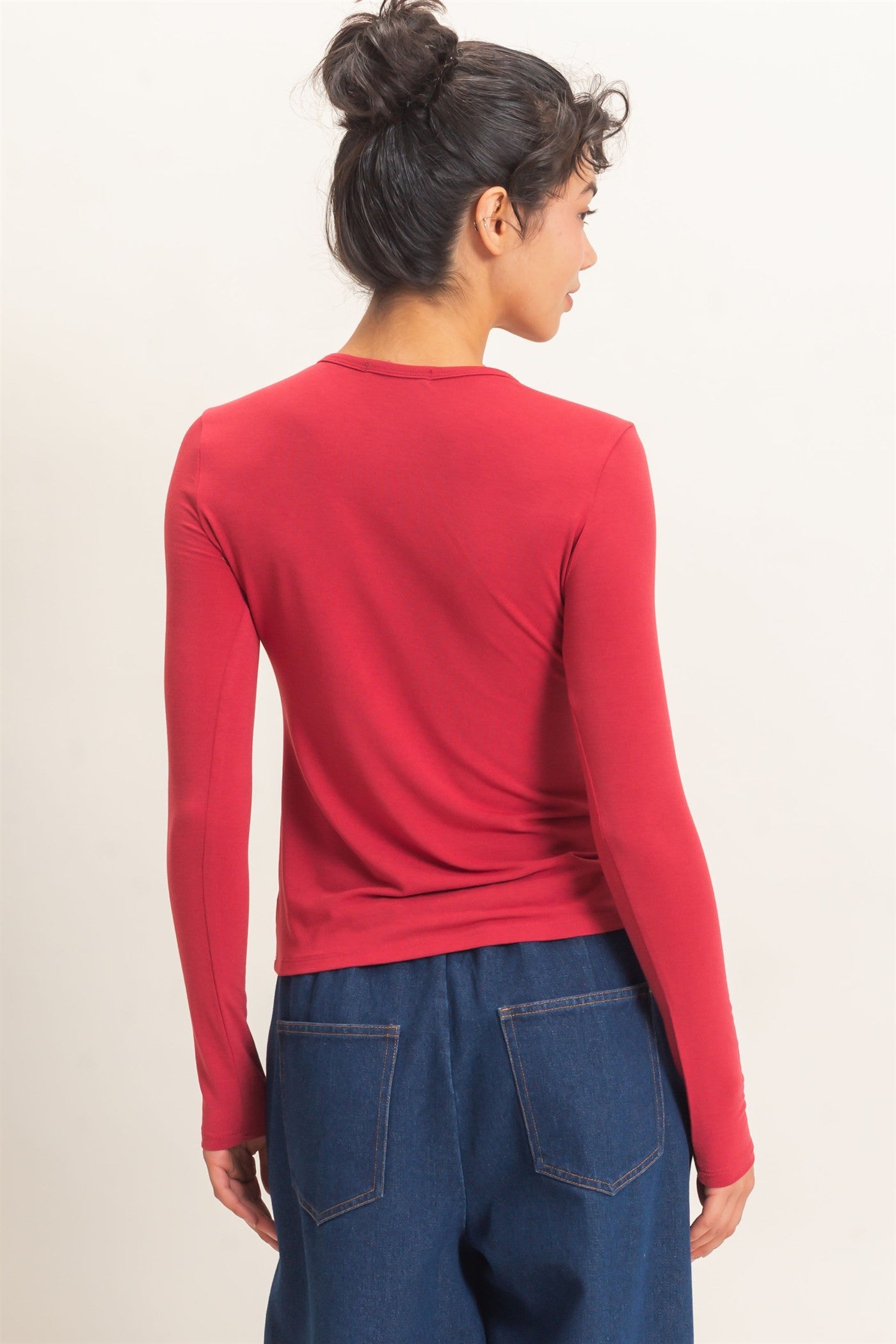 Wholesale Crew Neck Long Sleeve Top Clothing Tops DZ26E258 DARK RED DOUBLE ZERO