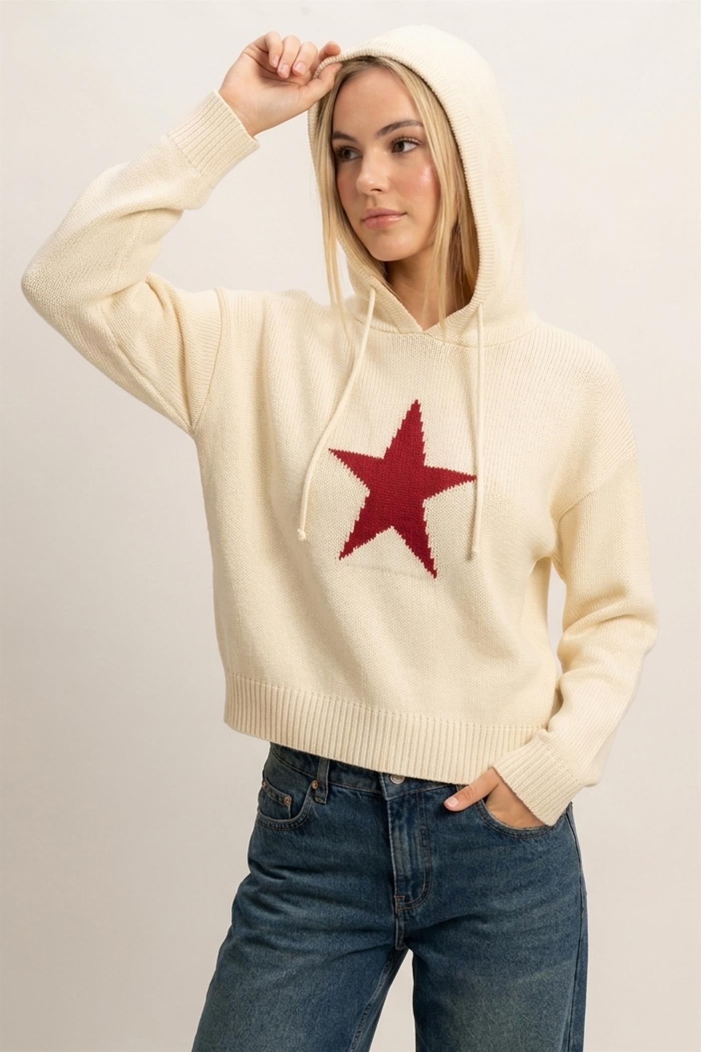 Wholesale Star Hooded Sweater Hoodies DZ26E811 CREAM DOUBLE ZERO