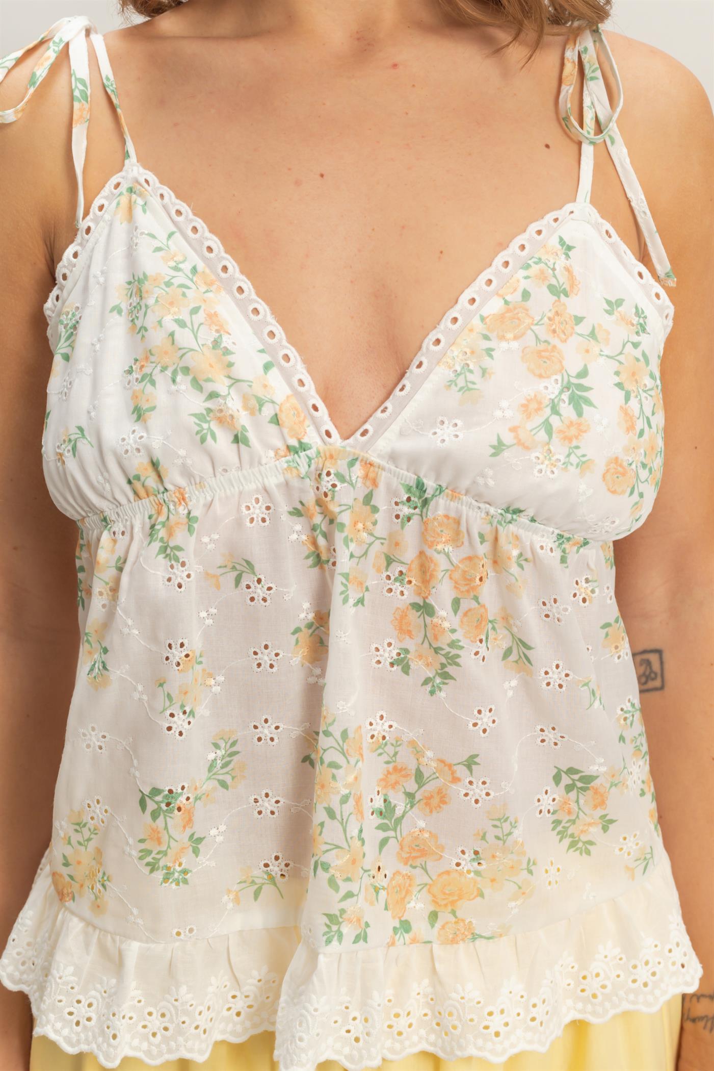 Wholesale Floral Lace Trim Camisole Camisoles HF26C362-D YELLOW HYFVE
