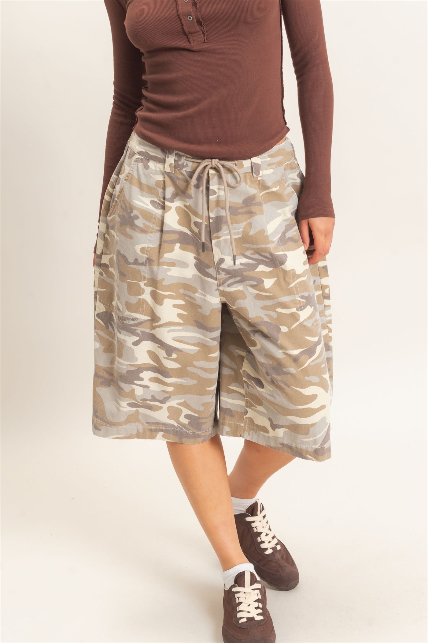 Wholesale Camouflage Print Drawstring Shorts Shorts DZ26E399 STONE DOUBLE ZERO