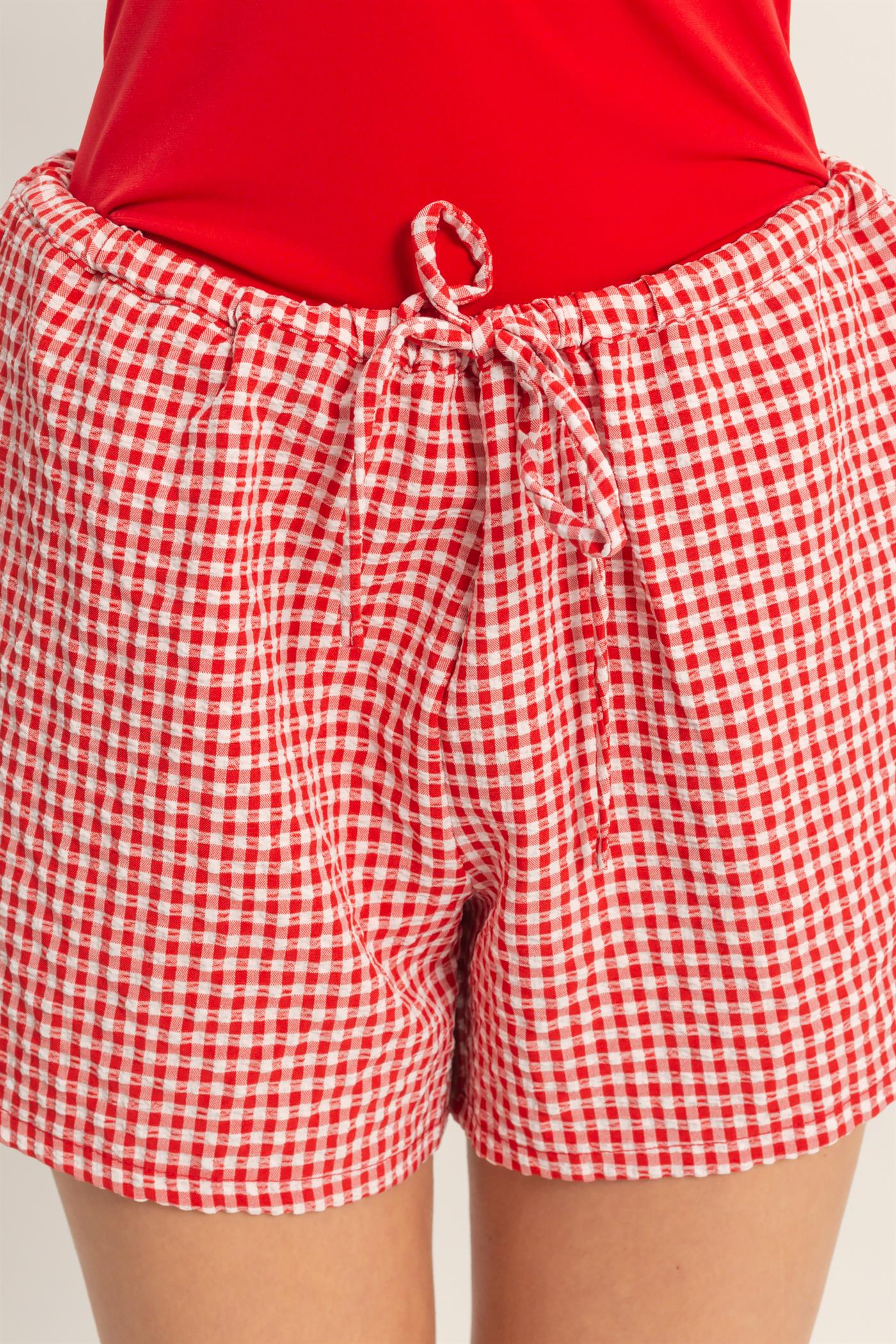 Wholesale Gingham Relaxed Fit Shorts Shorts DZ26A929 RED DOUBLE ZERO