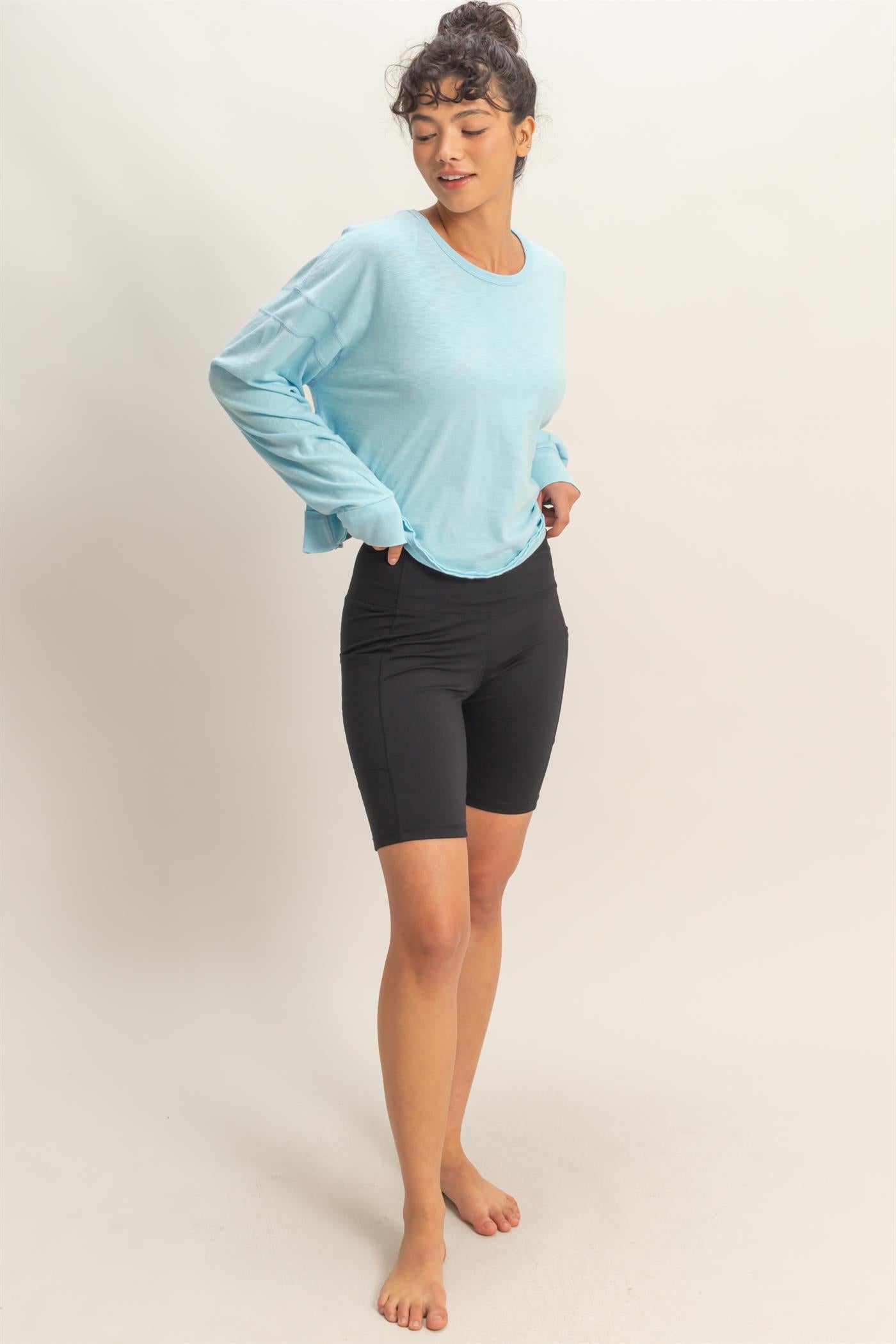 Wholesale Cross Detail Open Back Long-Sleeve Top Clothing Tops DZ26C731 BLUE DOUBLE ZERO