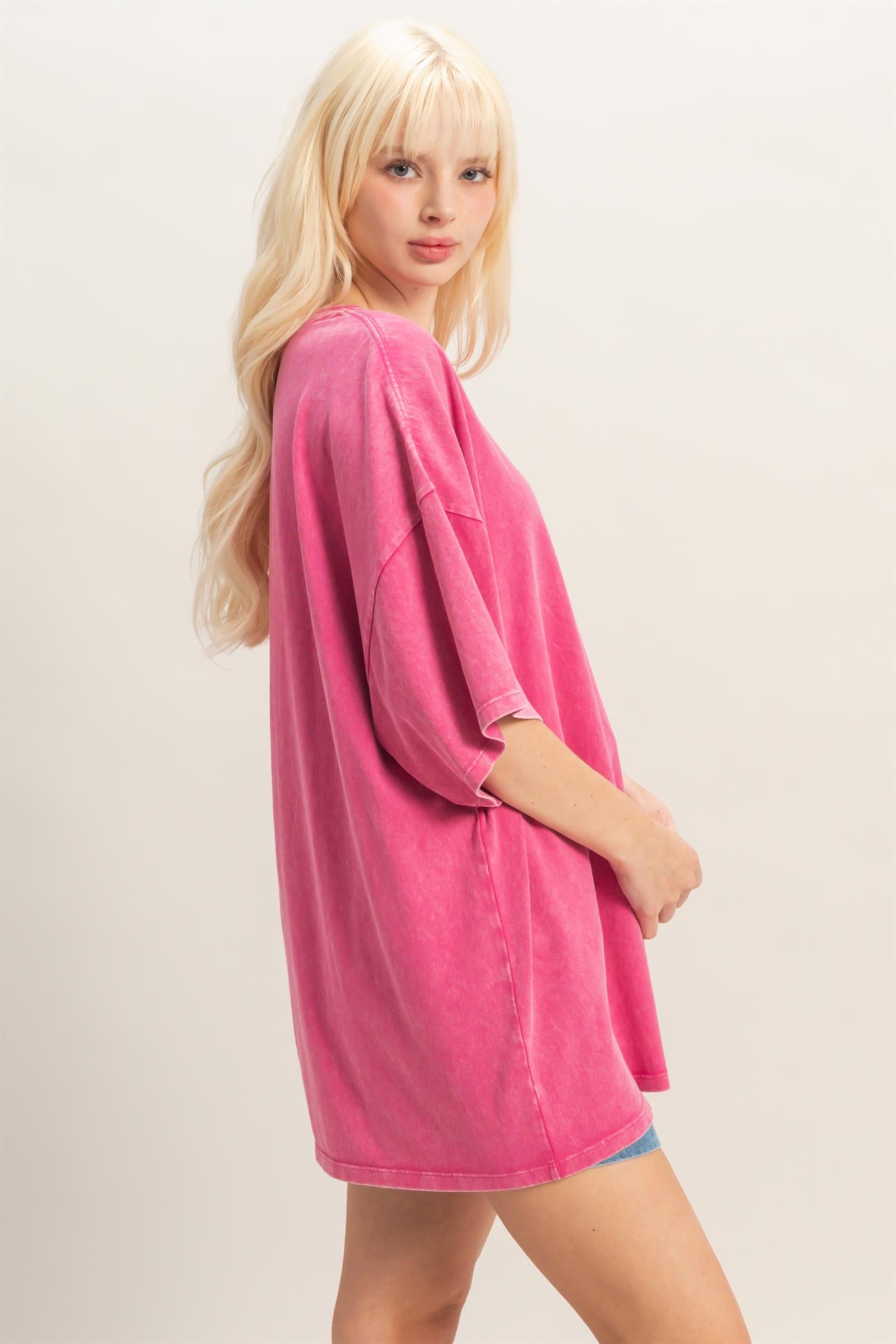 Wholesale Oversized Mineral Wash T-Shirt T-Shirts DZ26A031 FUCHSIA DOUBLE ZERO