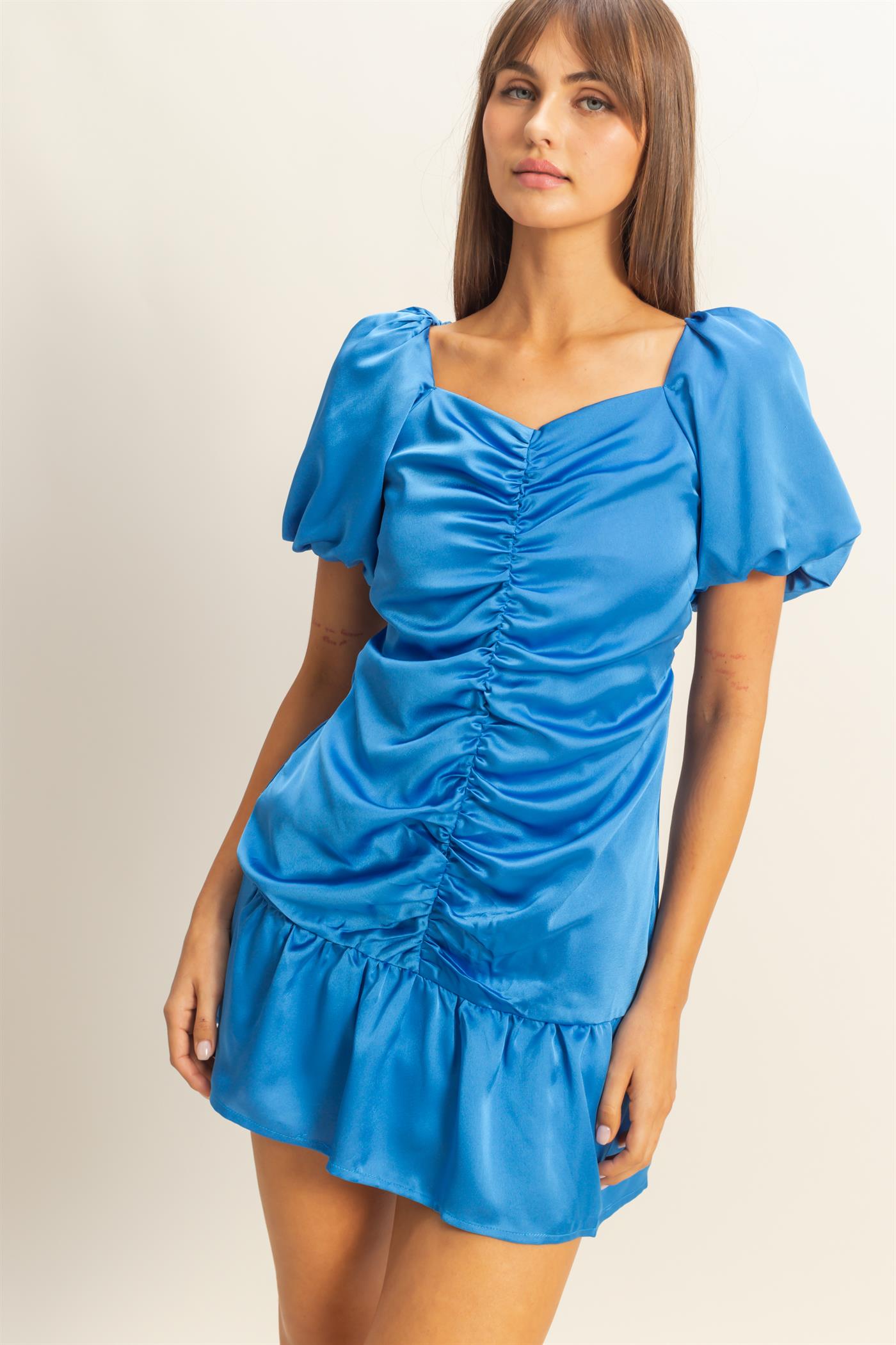 Wholesale Ruched Mini Dress Dresses HF22C741 ROYAL BLUE HYFVE