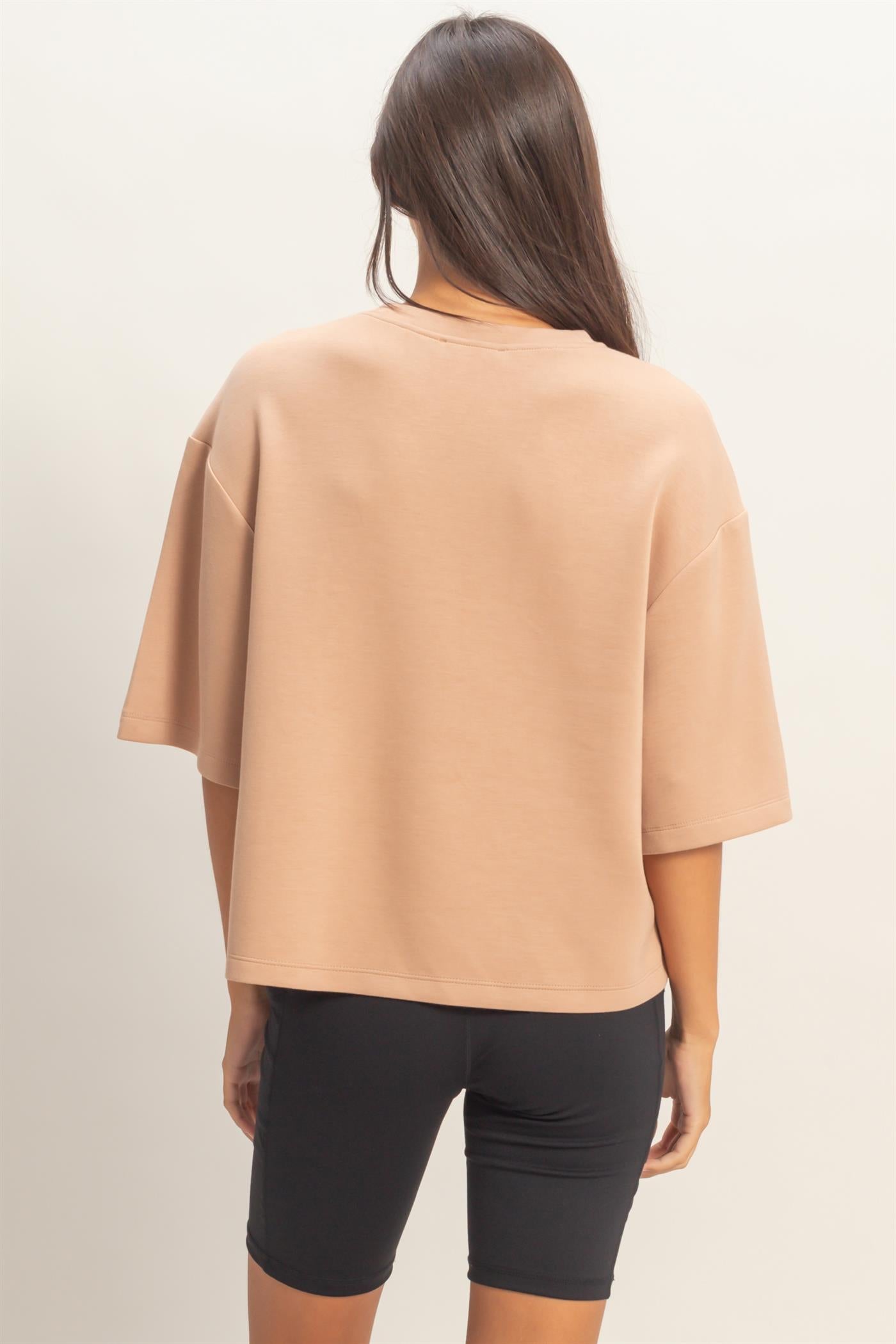 Wholesale Scuba Short Sleeve Boxy Top T-Shirts DZ26A271 DARK TAUPE DOUBLE ZERO