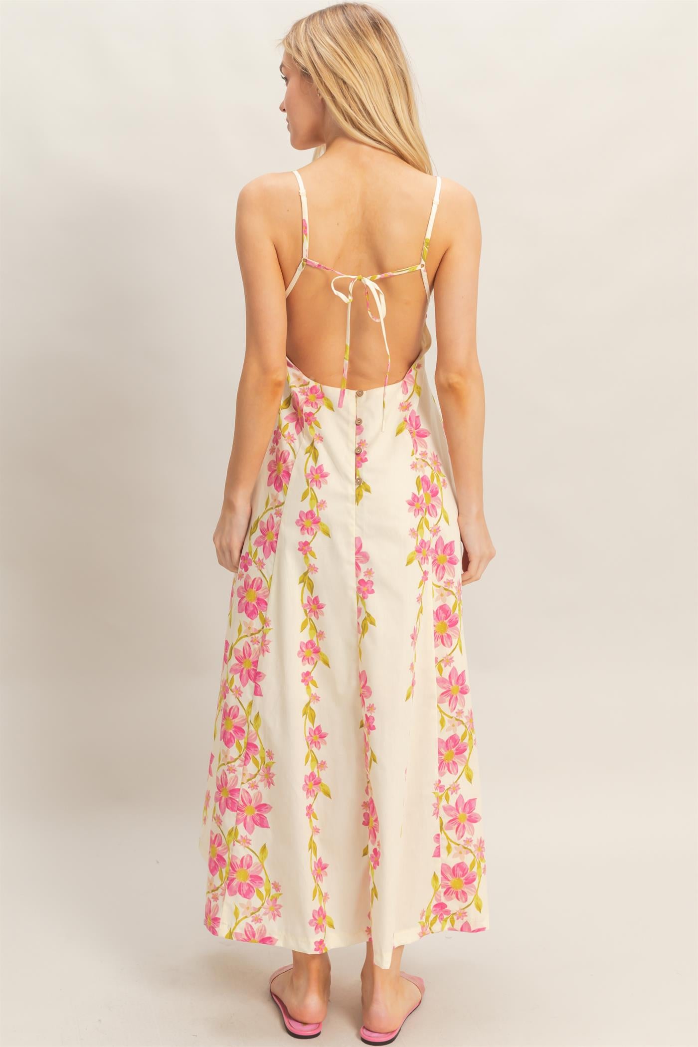 Wholesale Floral V-Neck Cami Dress Dresses HF26A493 PINK HYFVE