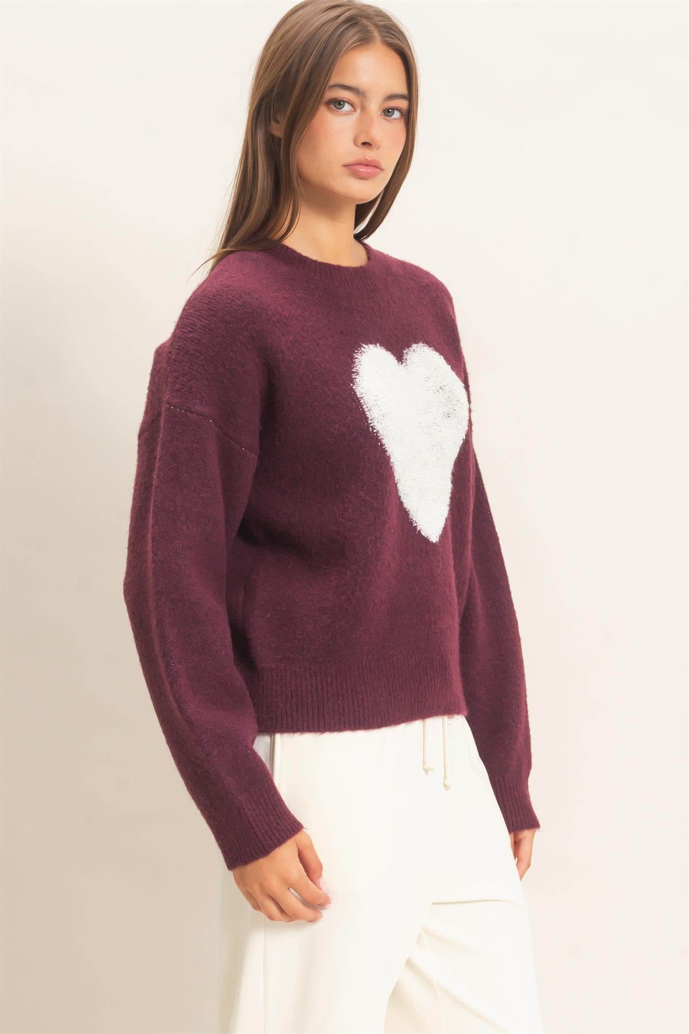 Wholesale Heart Graphic Sweater Sweaters DZ26E430 DARK CHERRY DOUBLE ZERO