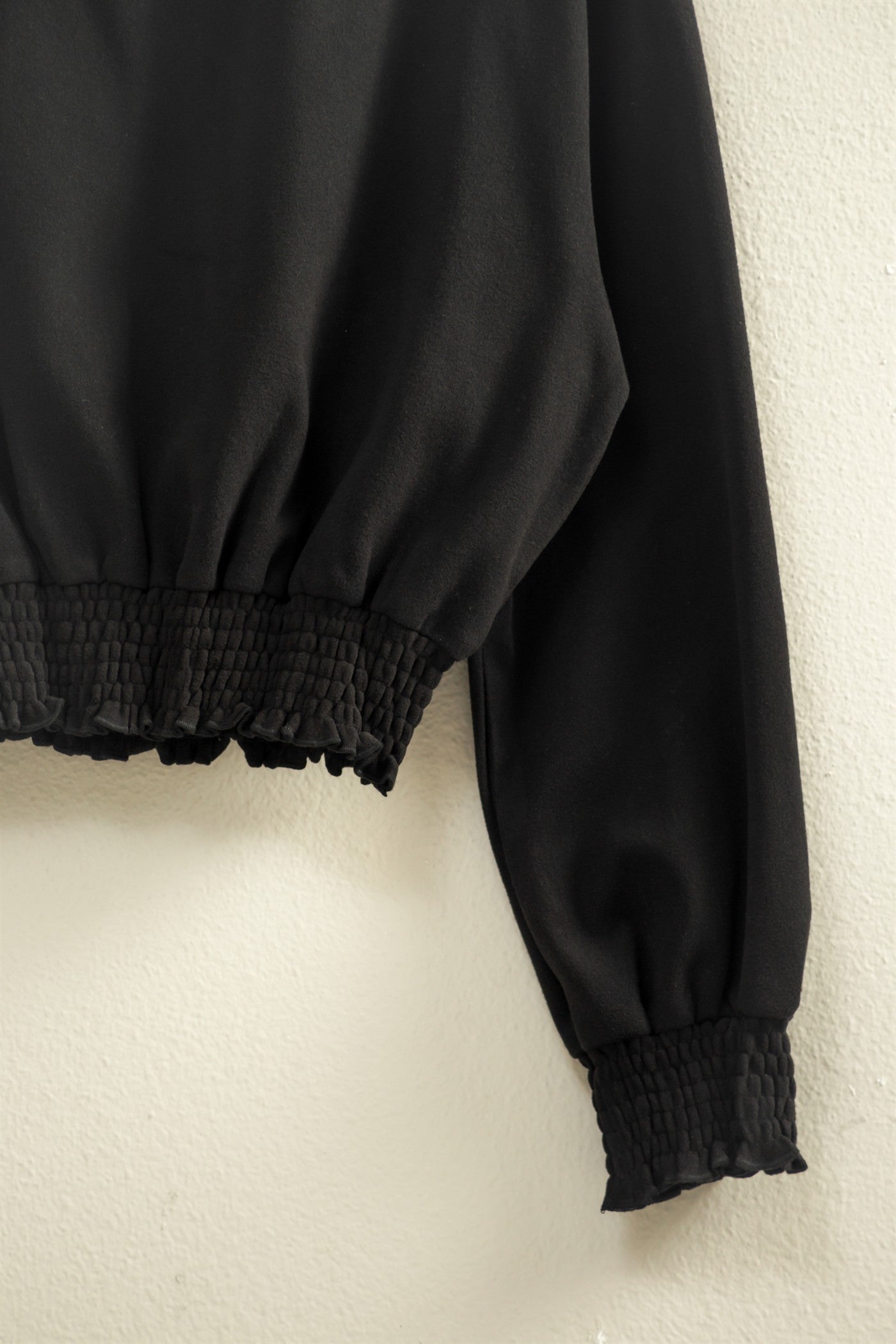 Wholesale Brushed Knit Smocked Crop Top Clothing Tops HF24C116 BLACK HYFVE