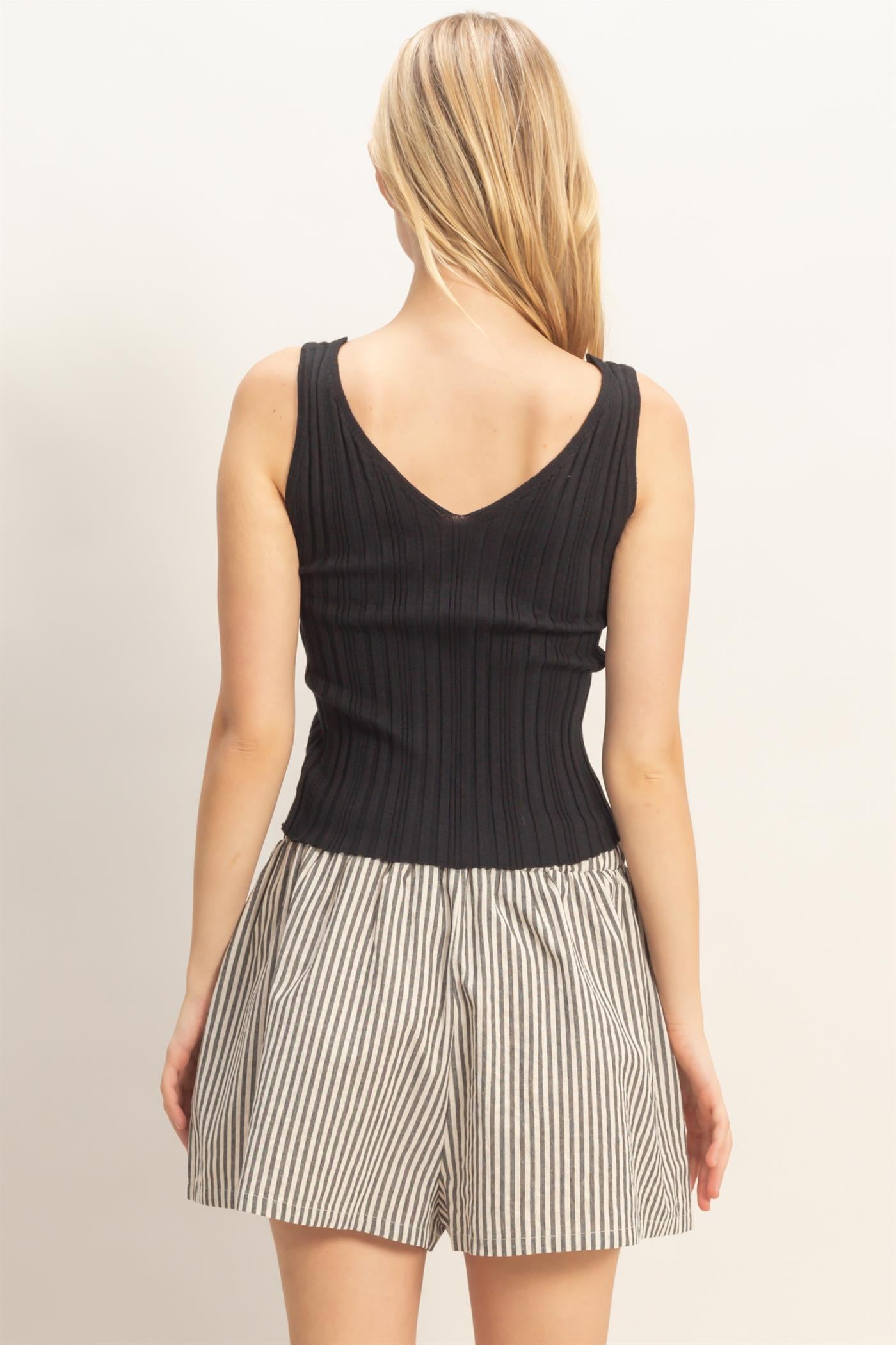 Wholesale Ribbed V-Neck Tank Top Sweaters HF26C331 BLACK HYFVE