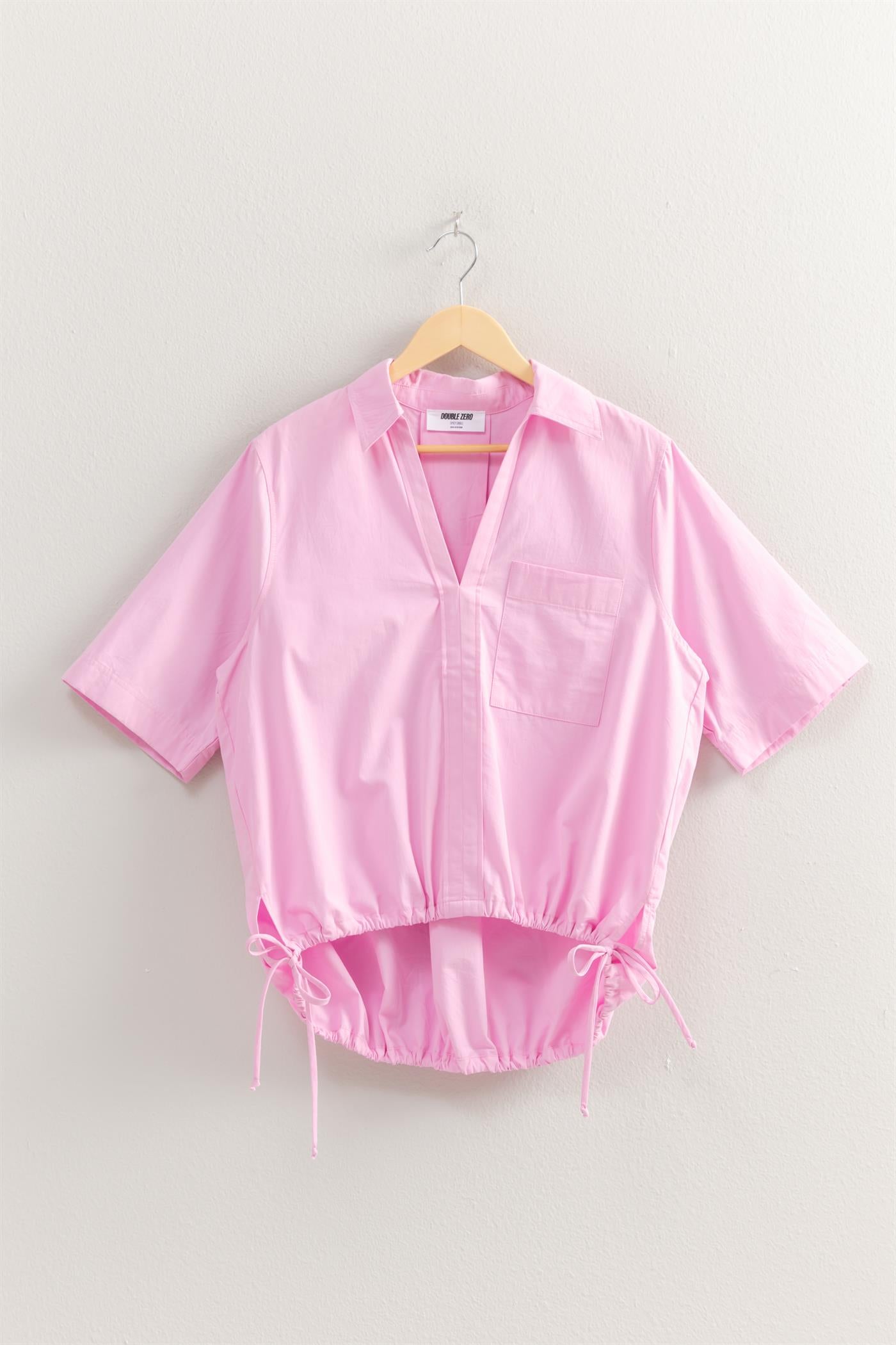 Wholesale Bubble Hem Relaxed Fit Shirt Polos DZ25E081 PINK DOUBLE ZERO