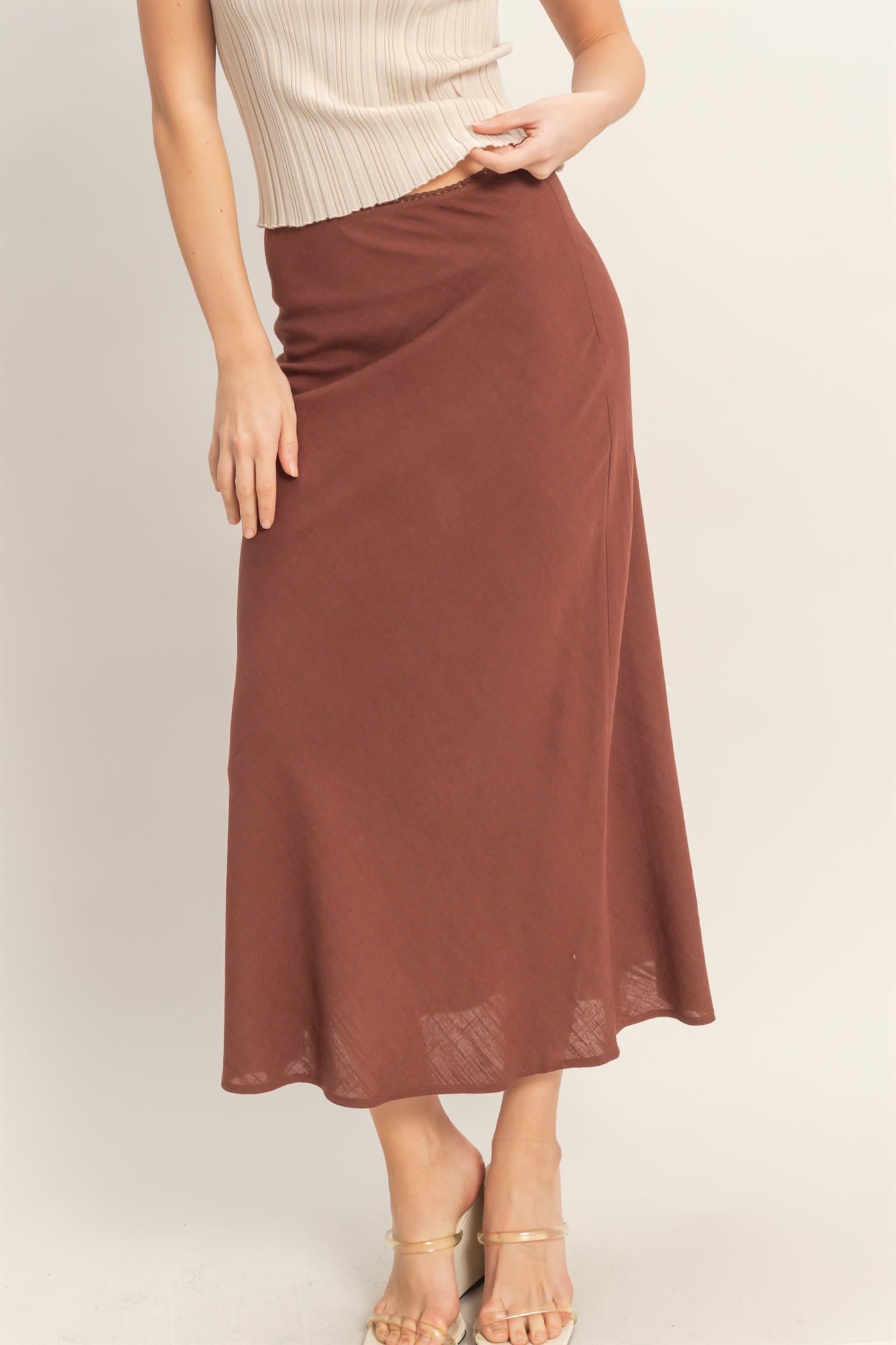 Wholesale Maxi Skirt With Elastic Waistband Skirts HF26A473-D CHOCOLATE HYFVE