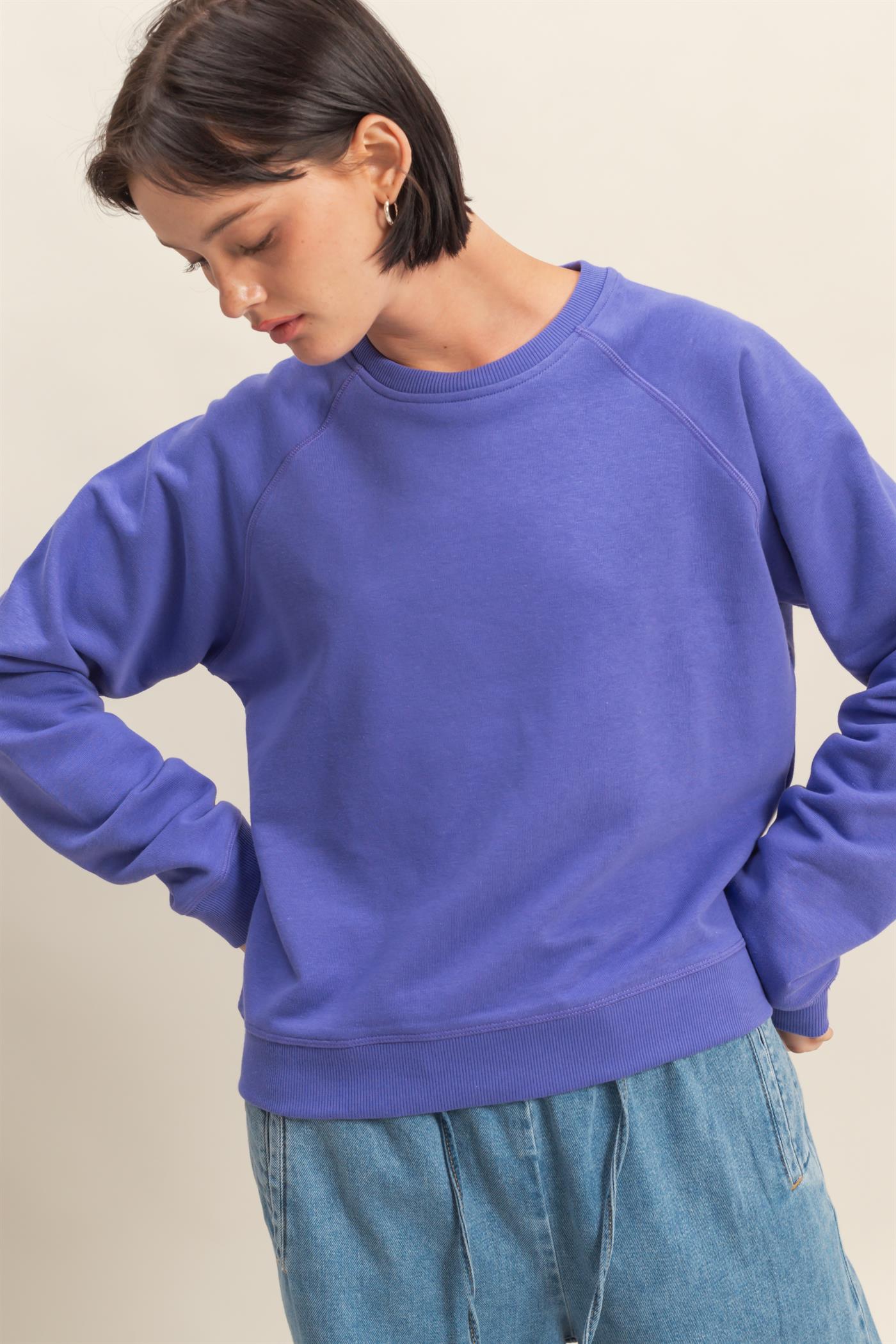 Wholesale Crew Neck Raglan Sleeve Comfy Pullover Sweatshirt Sweatshirts DZ25E237 IRIS PURPLE DOUBLE ZERO