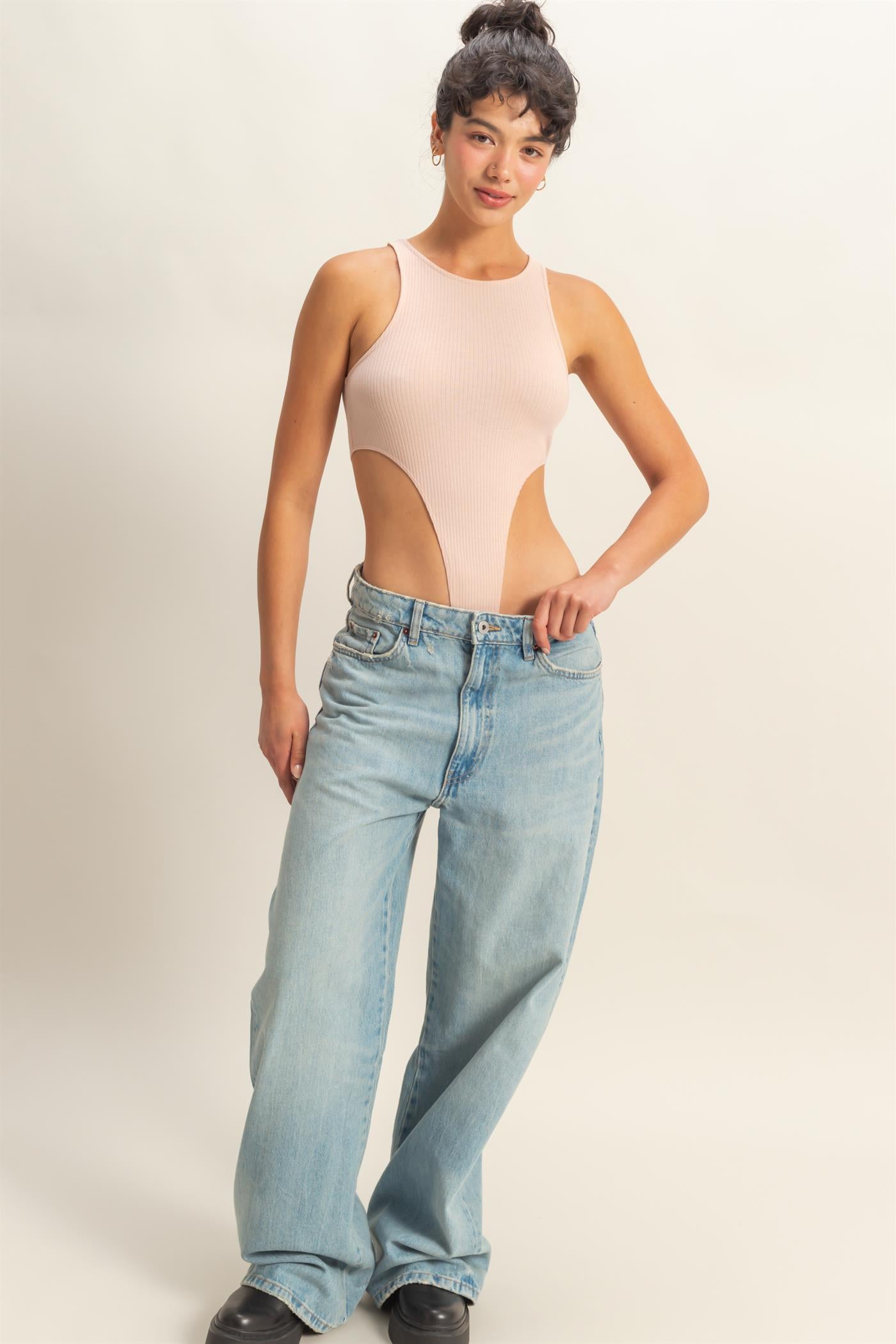 Wholesale High Cut Bodysuit Clothing Tops DZ22E146 PASTEL PINK DOUBLE ZERO