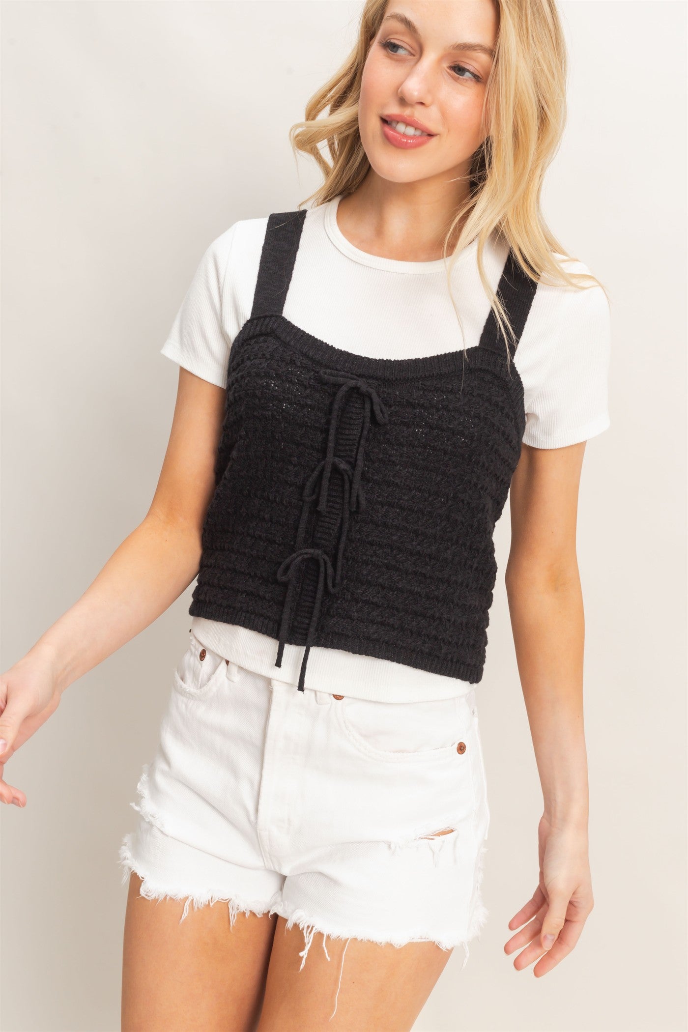 Wholesale Textured Knit Tank Clothing Tops HF26C002 BLACK HYFVE