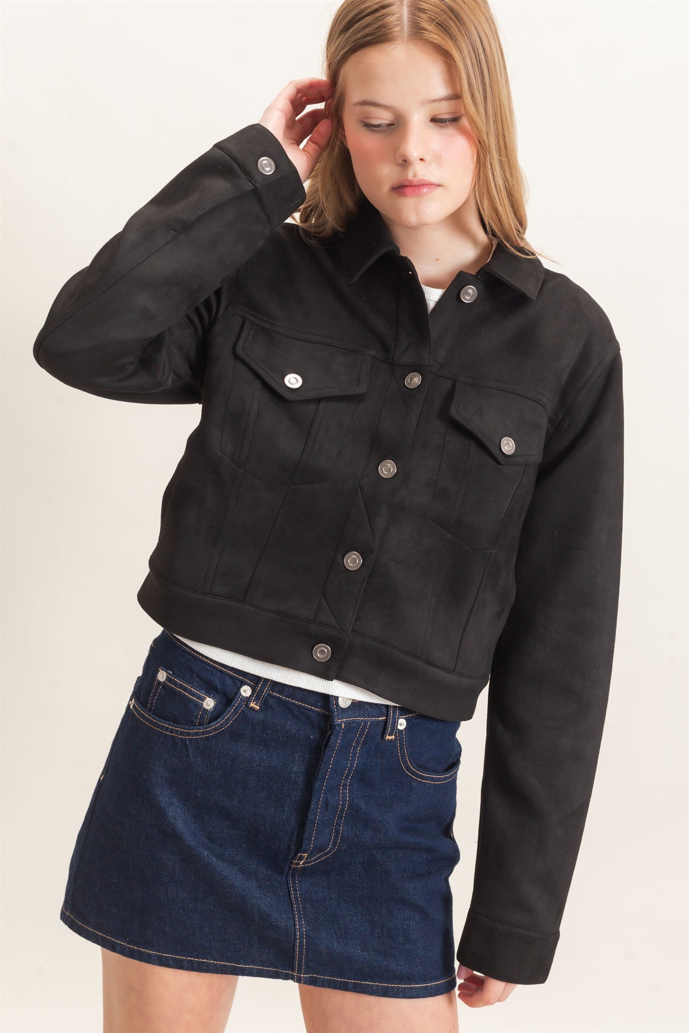 Wholesale Button-Up Suede Jacket Coats & Jackets HF26C772 BLACK HYFVE