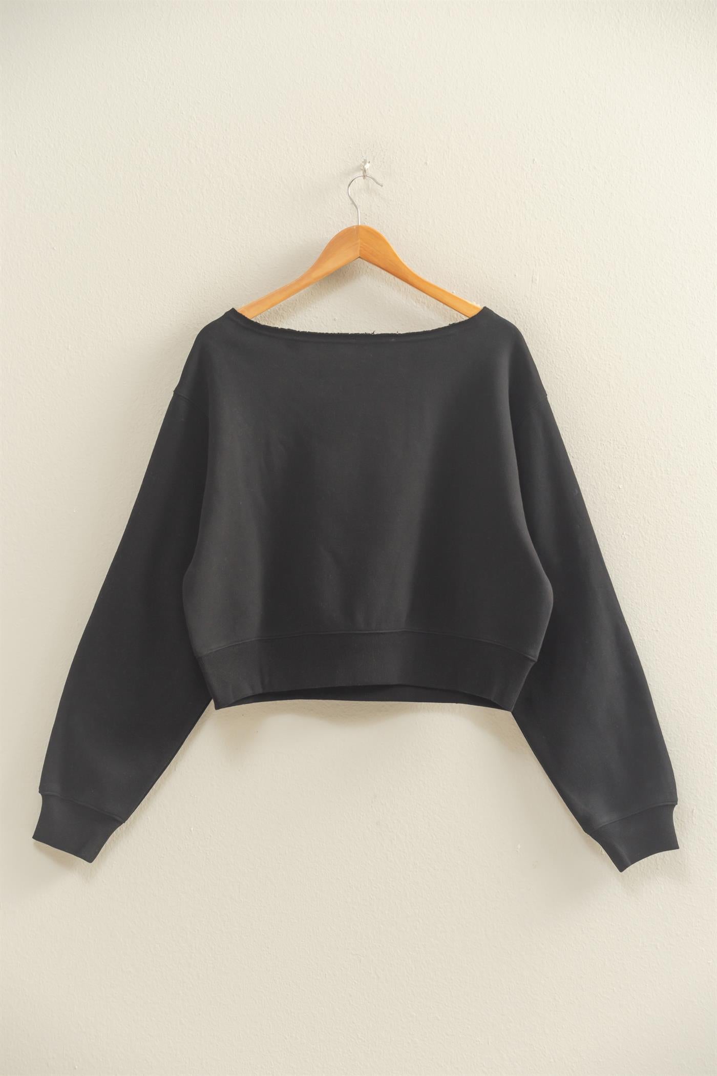 Wholesale Boatneck Long Sleeve Pullover Sweatshirt Sweatshirts DZ25E407 BLACK DOUBLE ZERO