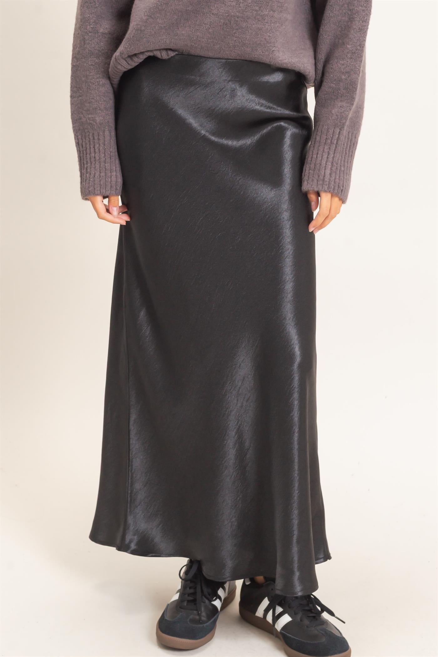 Wholesale Satin Midi Skirt Skirts DZ26C962 BLACK DOUBLE ZERO