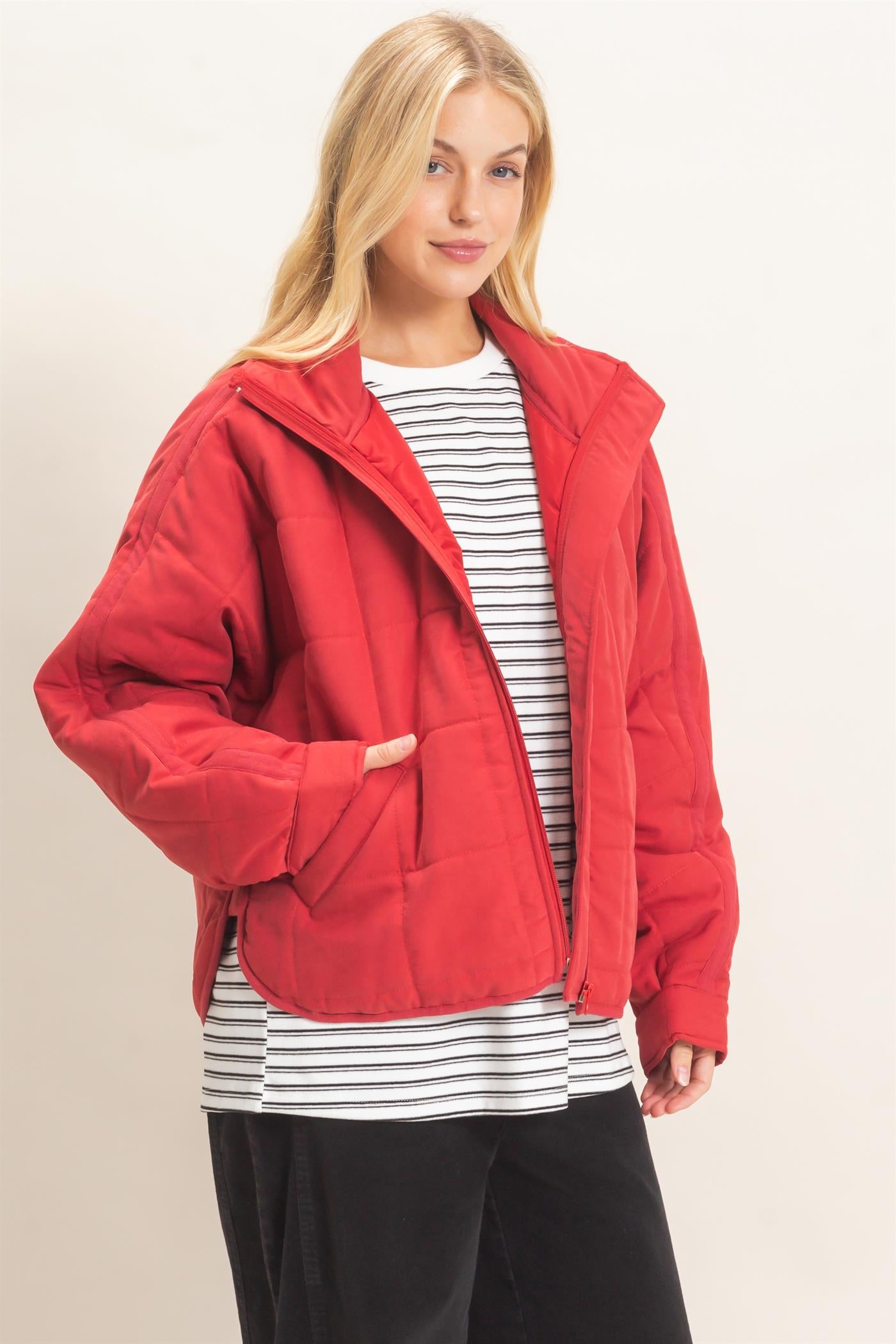 Wholesale Quilted High Collar Jacket Coats & Jackets HF26F167-D BRICK HYFVE