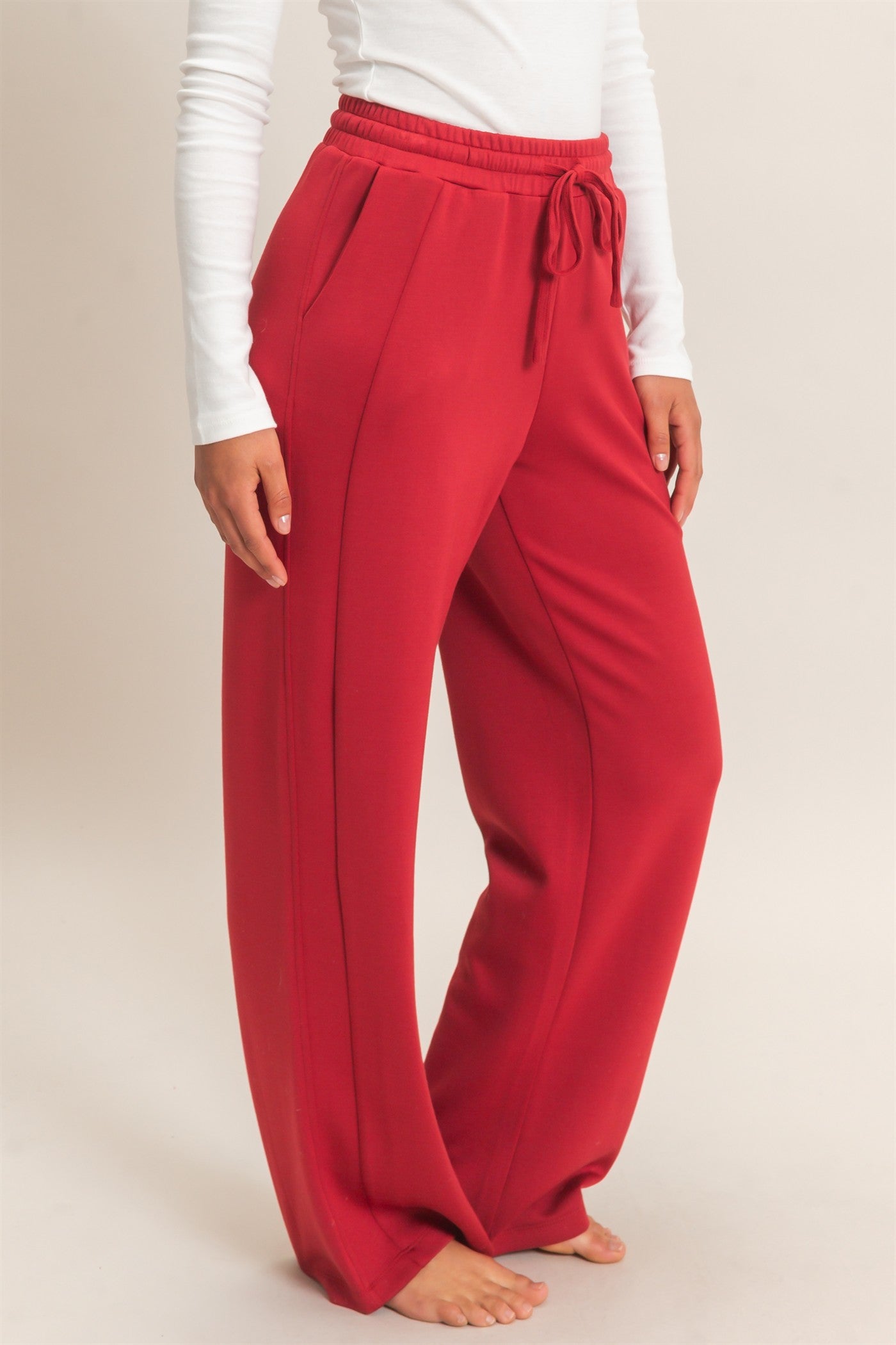 Wholesale Elastic Waist Straight Leg Pants Pants DZ26C969 DARK RED DOUBLE ZERO