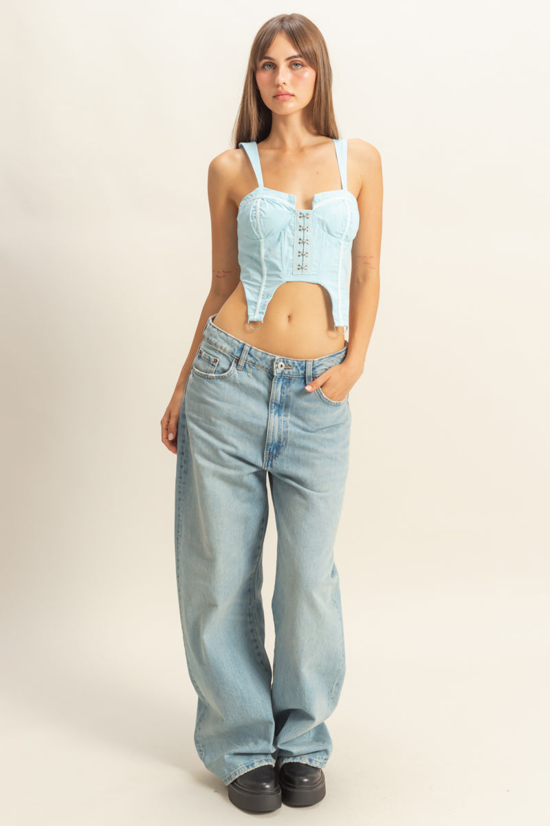 Wholesale Corset Style Blouse Clothing Tops HF22E655 L.BLUE HYFVE
