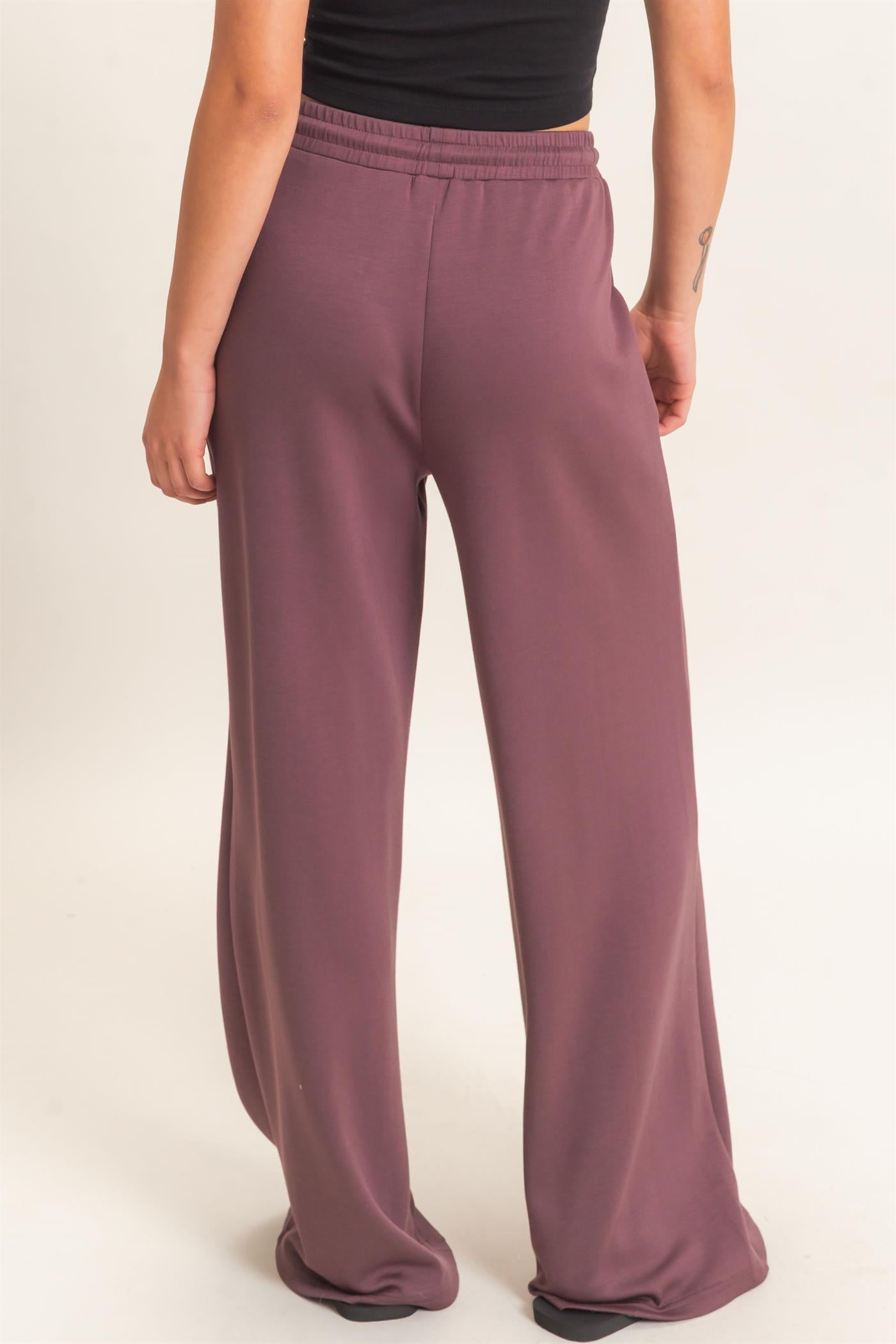 Wholesale Drawstring Waist Pintuck Wide Leg Pants Pants DZ26E384 COCOA HYFVE