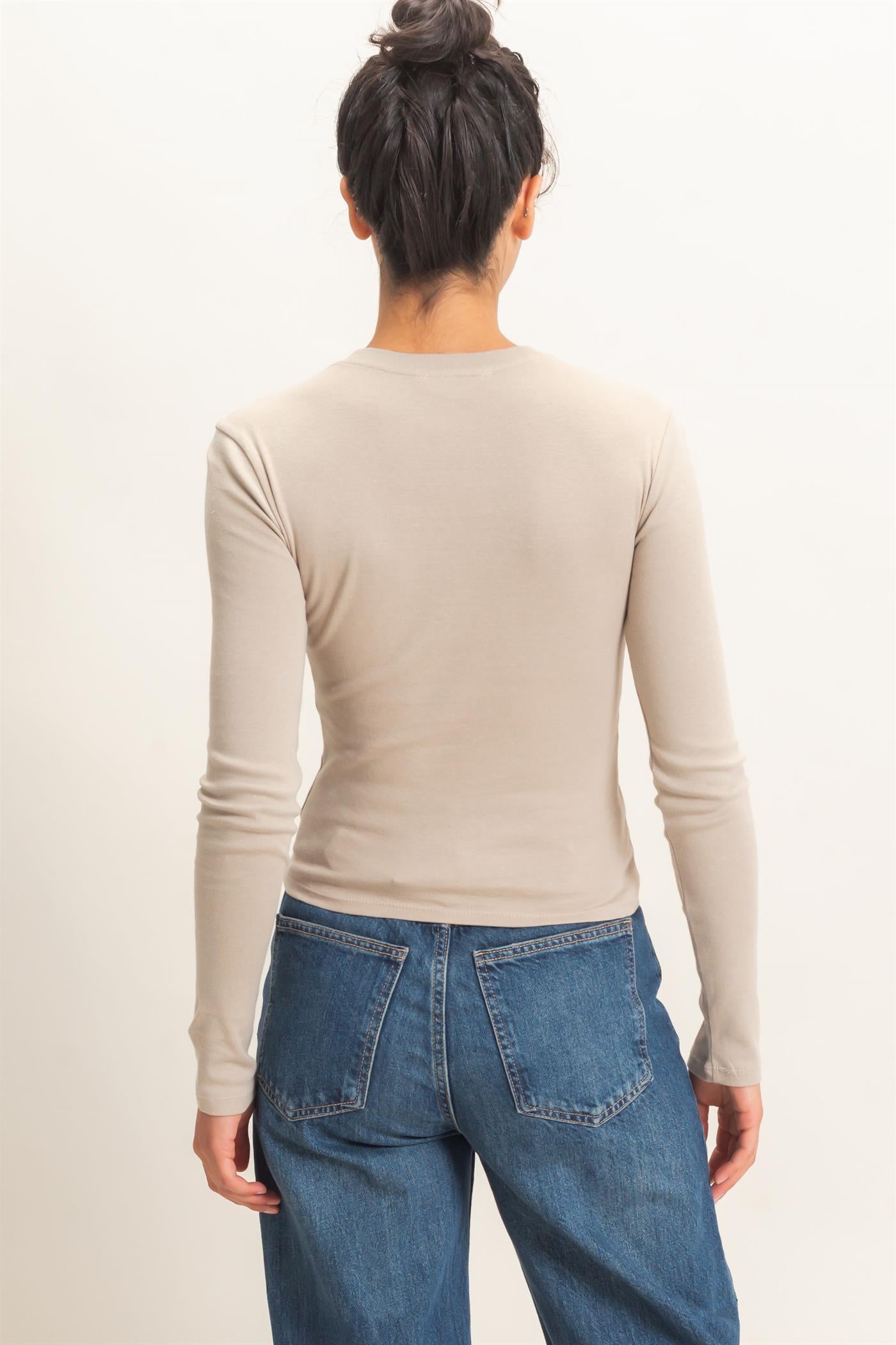 Wholesale Crew Neck Long Sleeve Top Clothing Tops DZ26E184 WARM GRAY DOUBLE ZERO