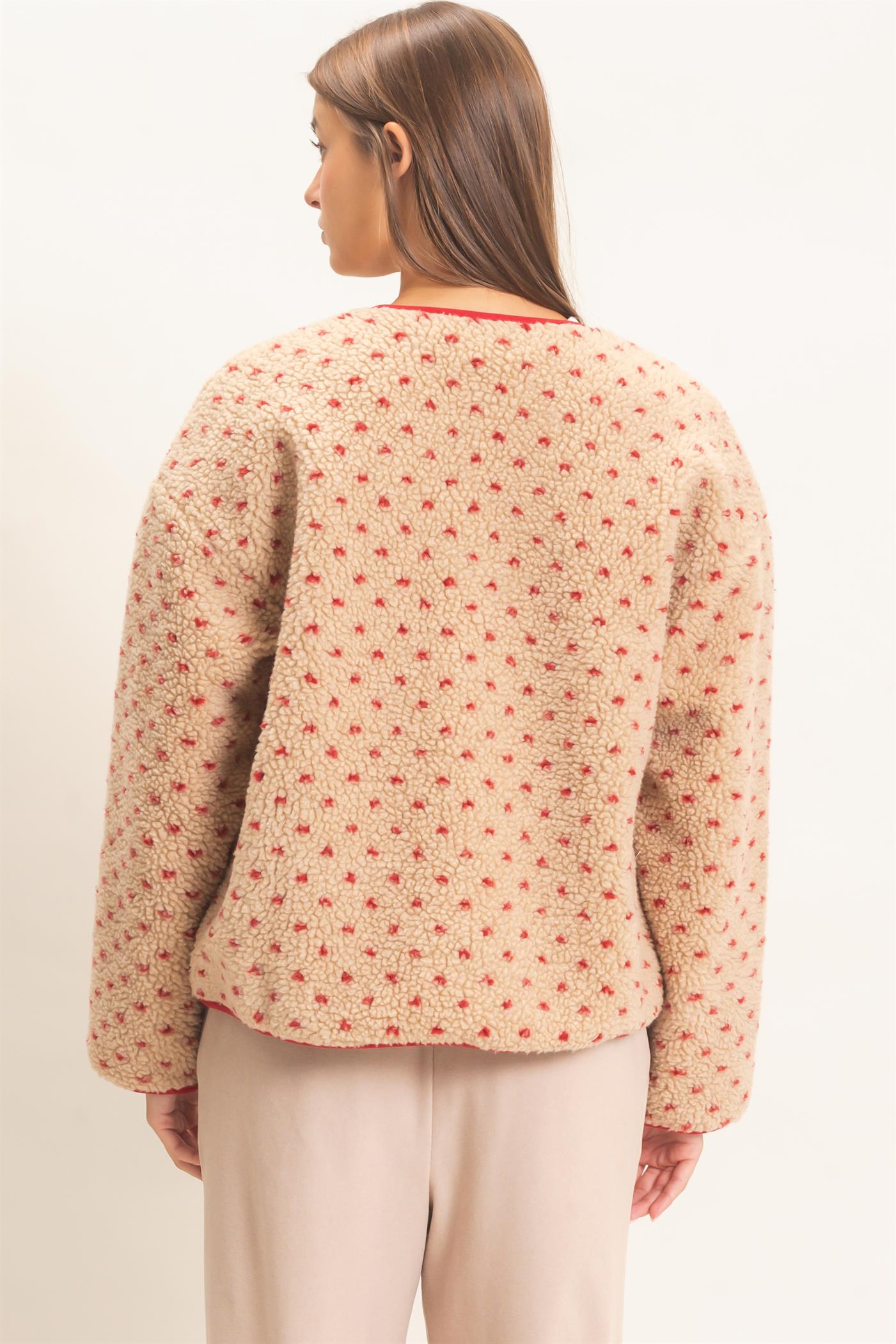 Wholesale Polka Dot Sherpa Jacket Coats & Jackets DZ26F160 RED DOUBLE ZERO