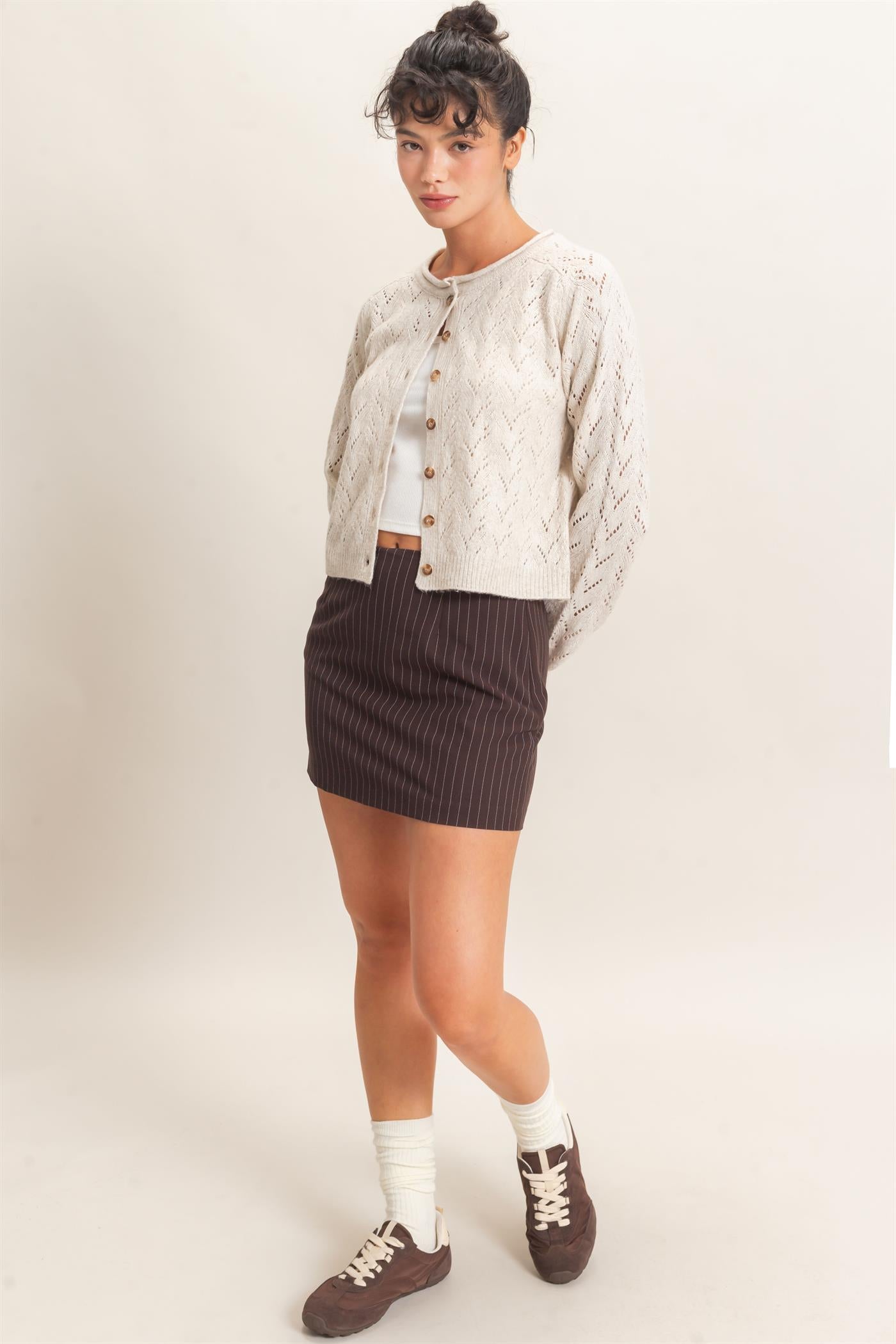 Wholesale Pointelle Knit Button Front Cardigan Cardigans DZ26C978 IVORY DOUBLE ZERO