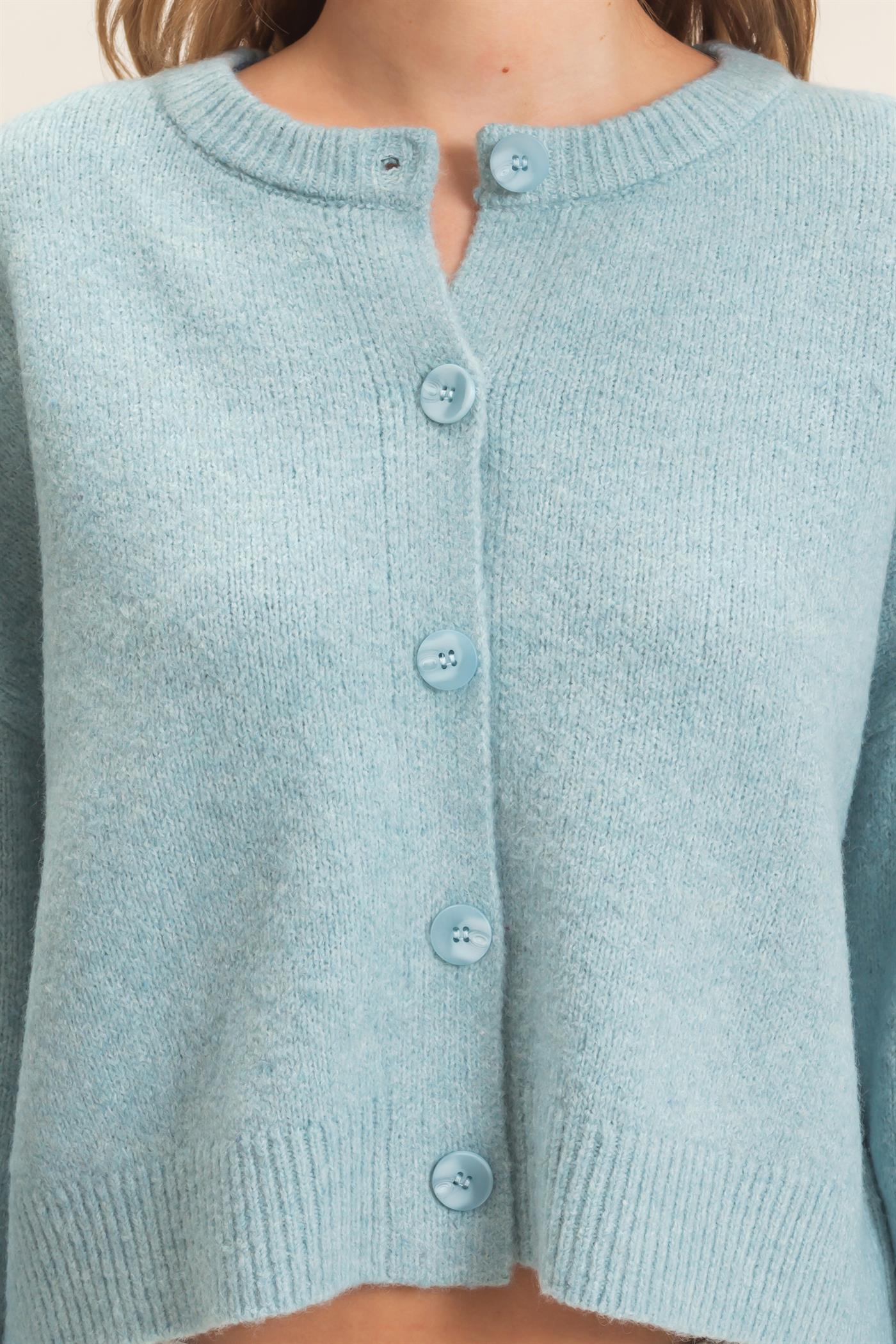 Wholesale Crew Neck Cardigan Sweater Cardigans HF26E226-D LIGHT BLUE HYFVE