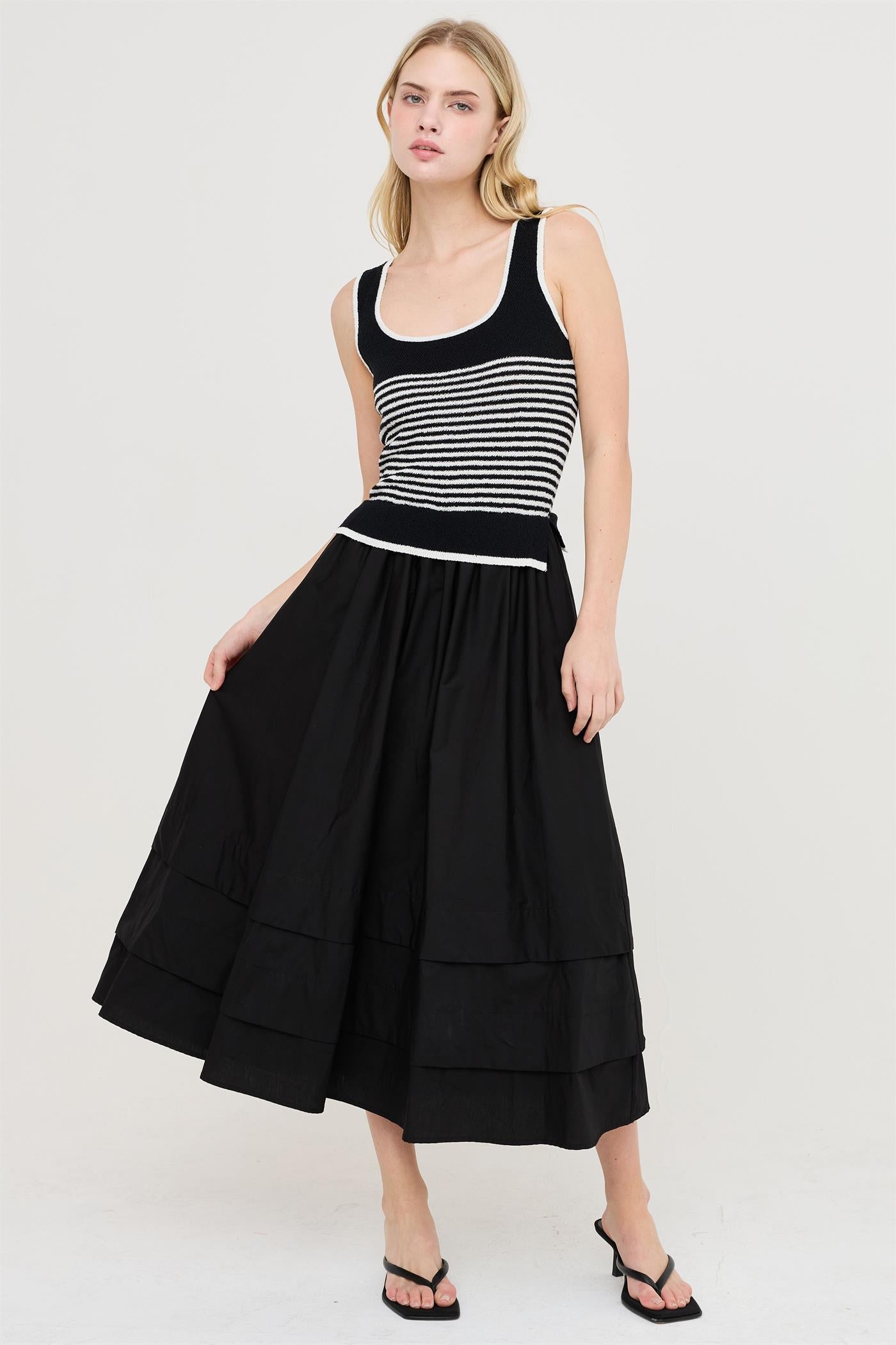 Wholesale Striped Knit Scoop Neck Dress Dresses HF26A338 BLACK HYFVE