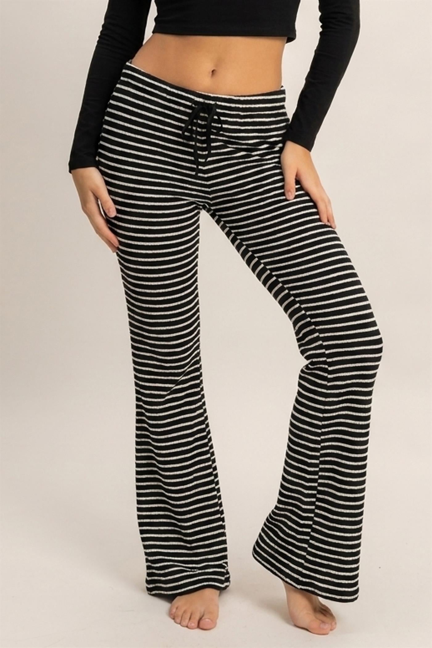 Wholesale Striped Wide Leg Pants Pants HF27A424 BLACK HYFVE