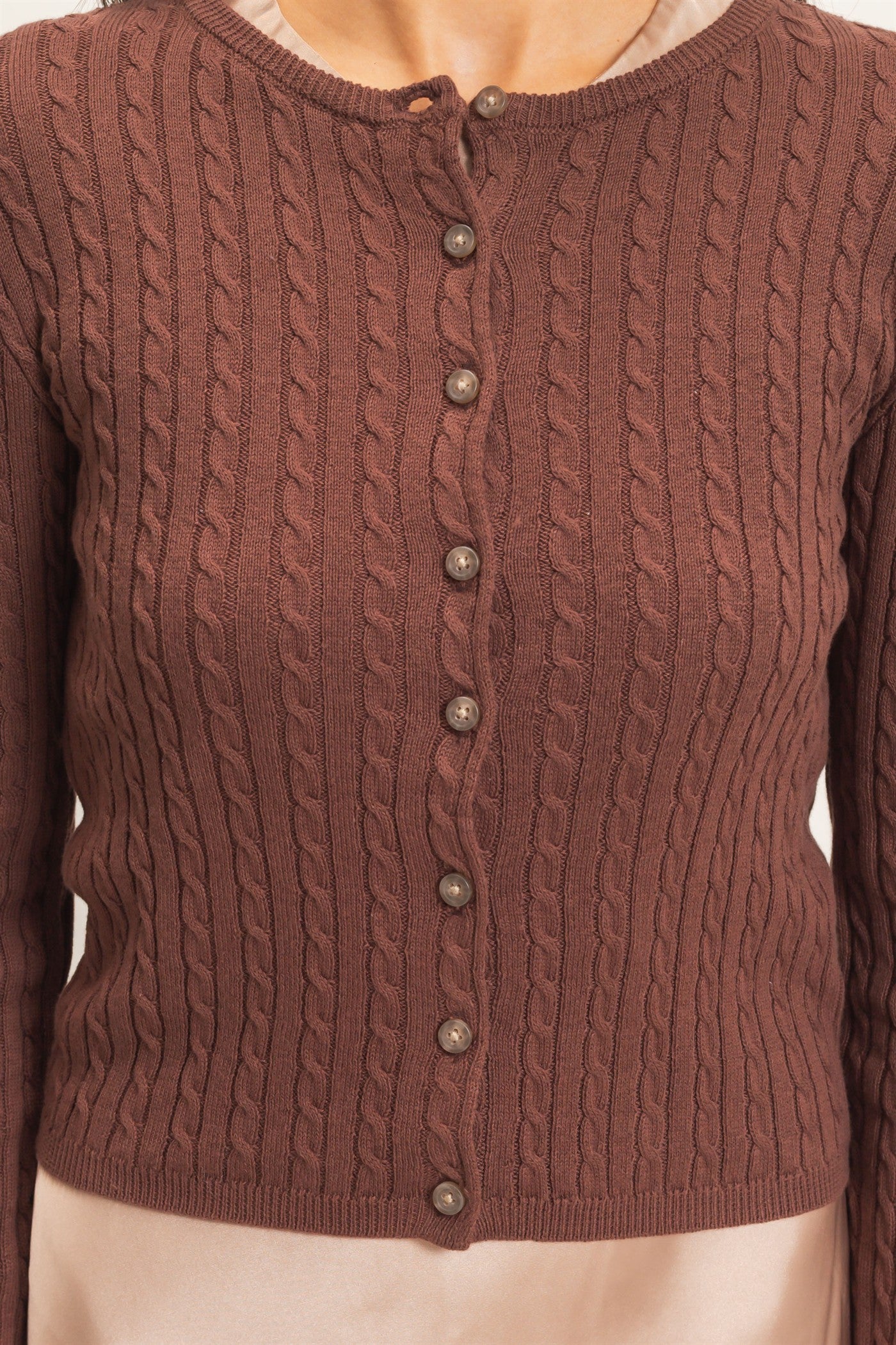 Wholesale Cable Knit Cardigan Cardigans DZ26E256 DARK BROWN DOUBLE ZERO