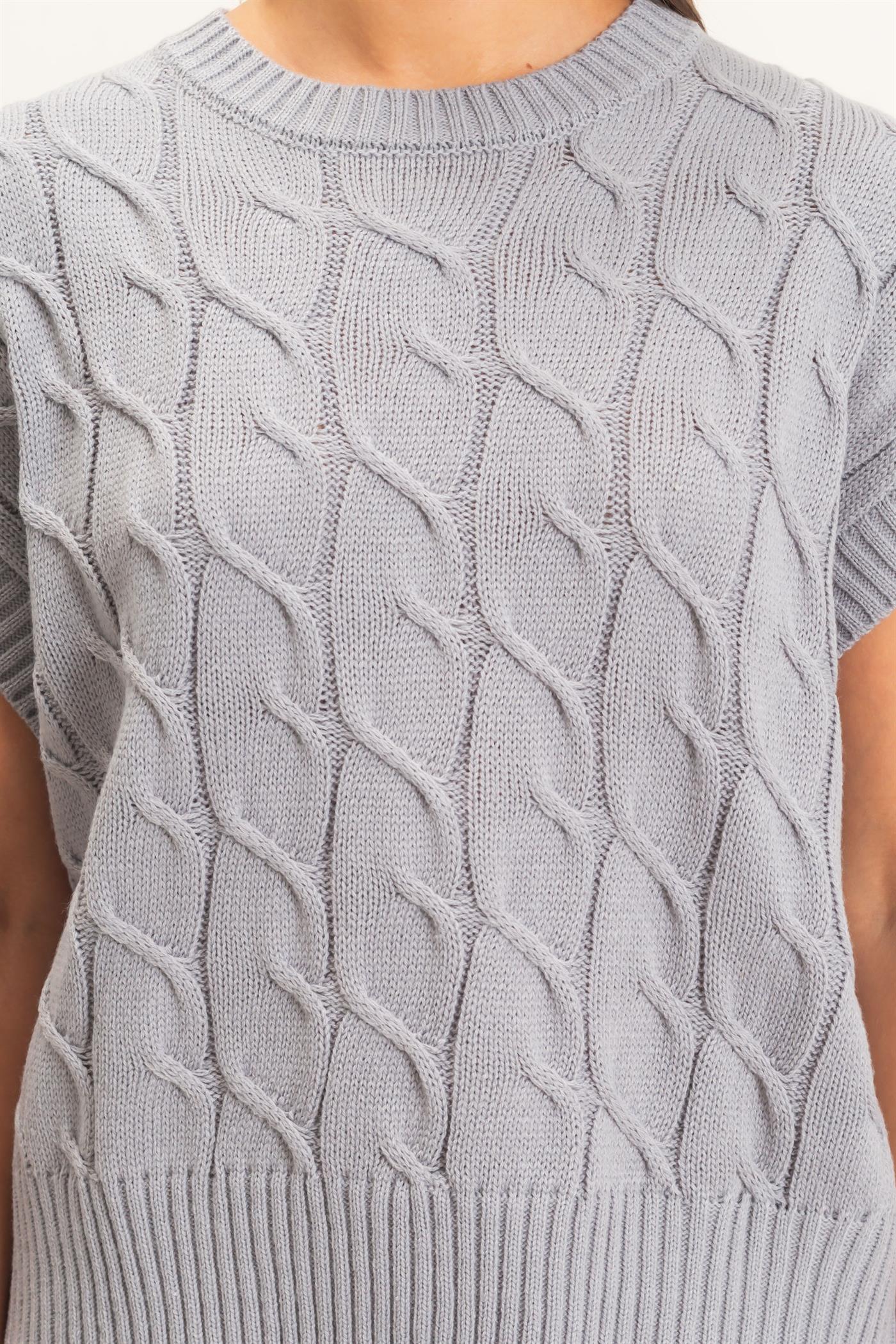 Wholesale Cable Knit Cap Sleeve Sweater Sweaters DZ26C974 GRAY DOUBLE ZERO