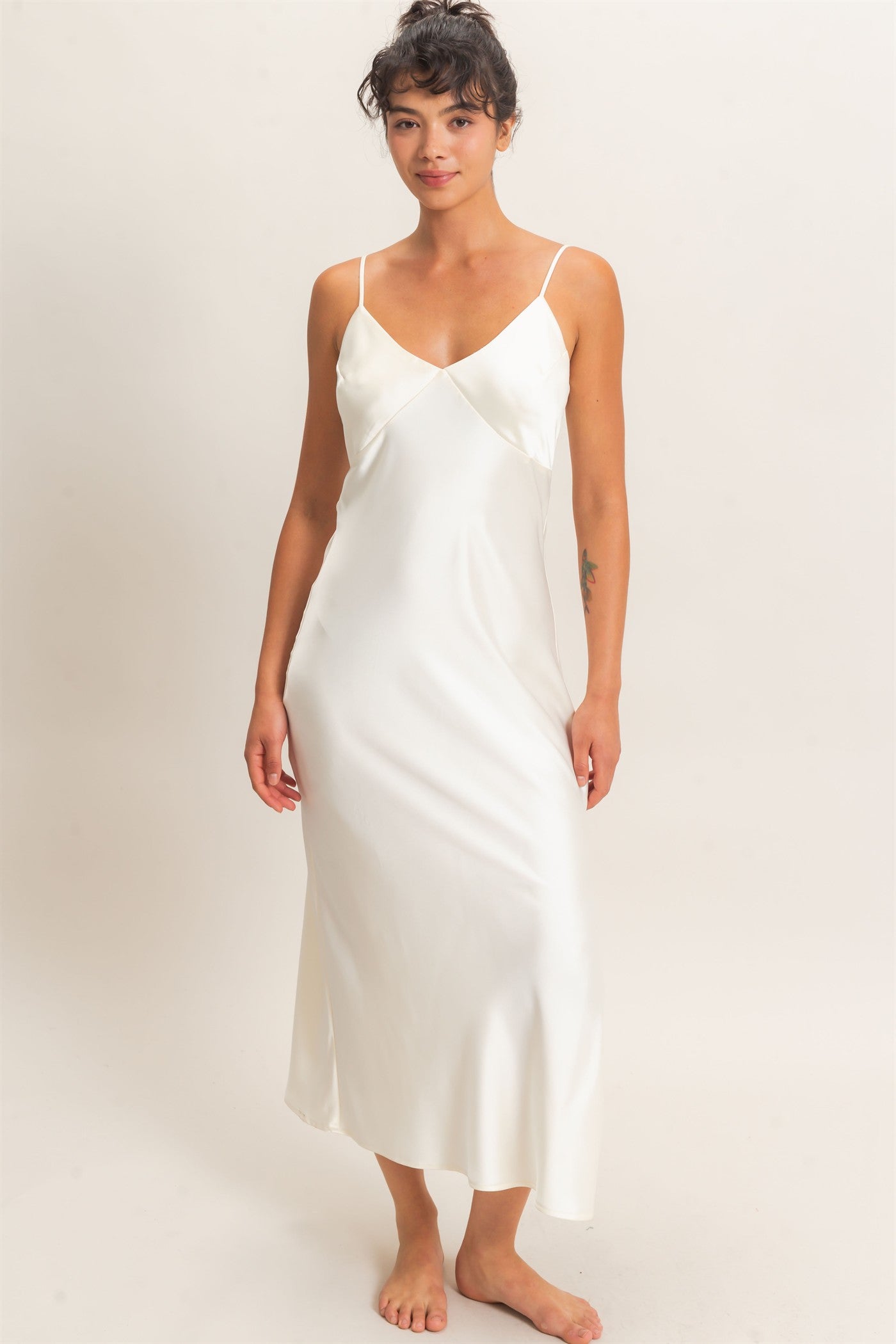 Wholesale Satin V-Neck Slip Dress Dresses DZ26E262 CREAM DOUBLE ZERO