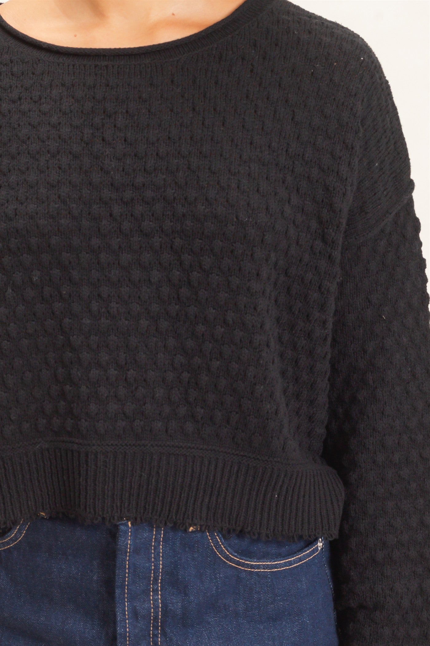 Wholesale Textured Boat Neck Sweater Sweaters DZ26E880 BLACK DOUBLE ZERO