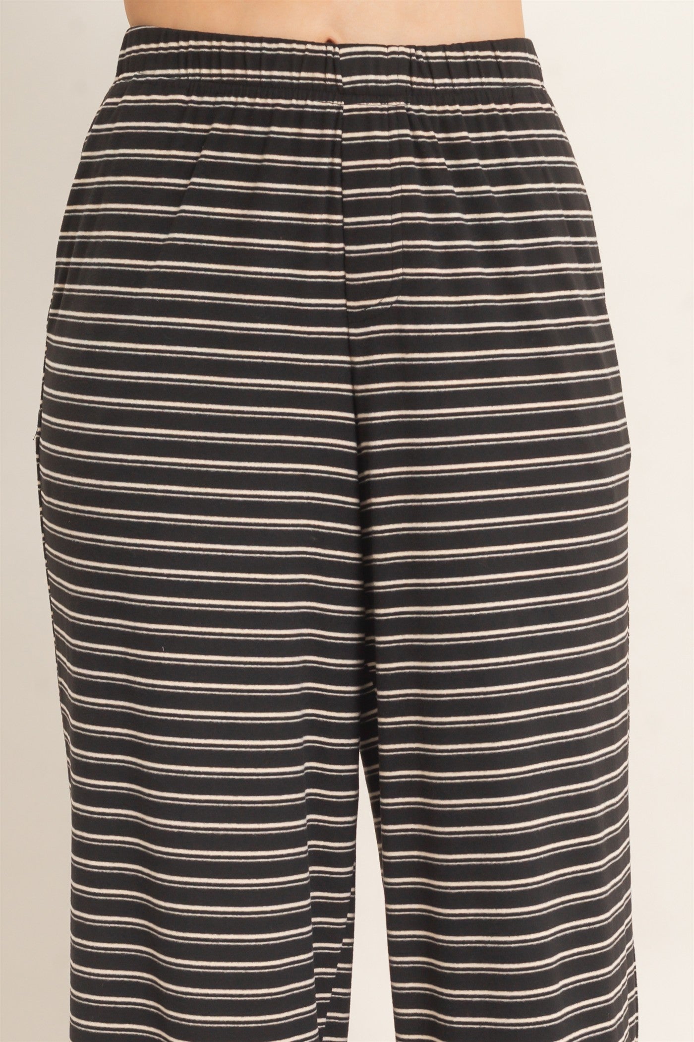 Wholesale Striped Elastic Waist Pants Pants HF26C677 BLACK HYFVE